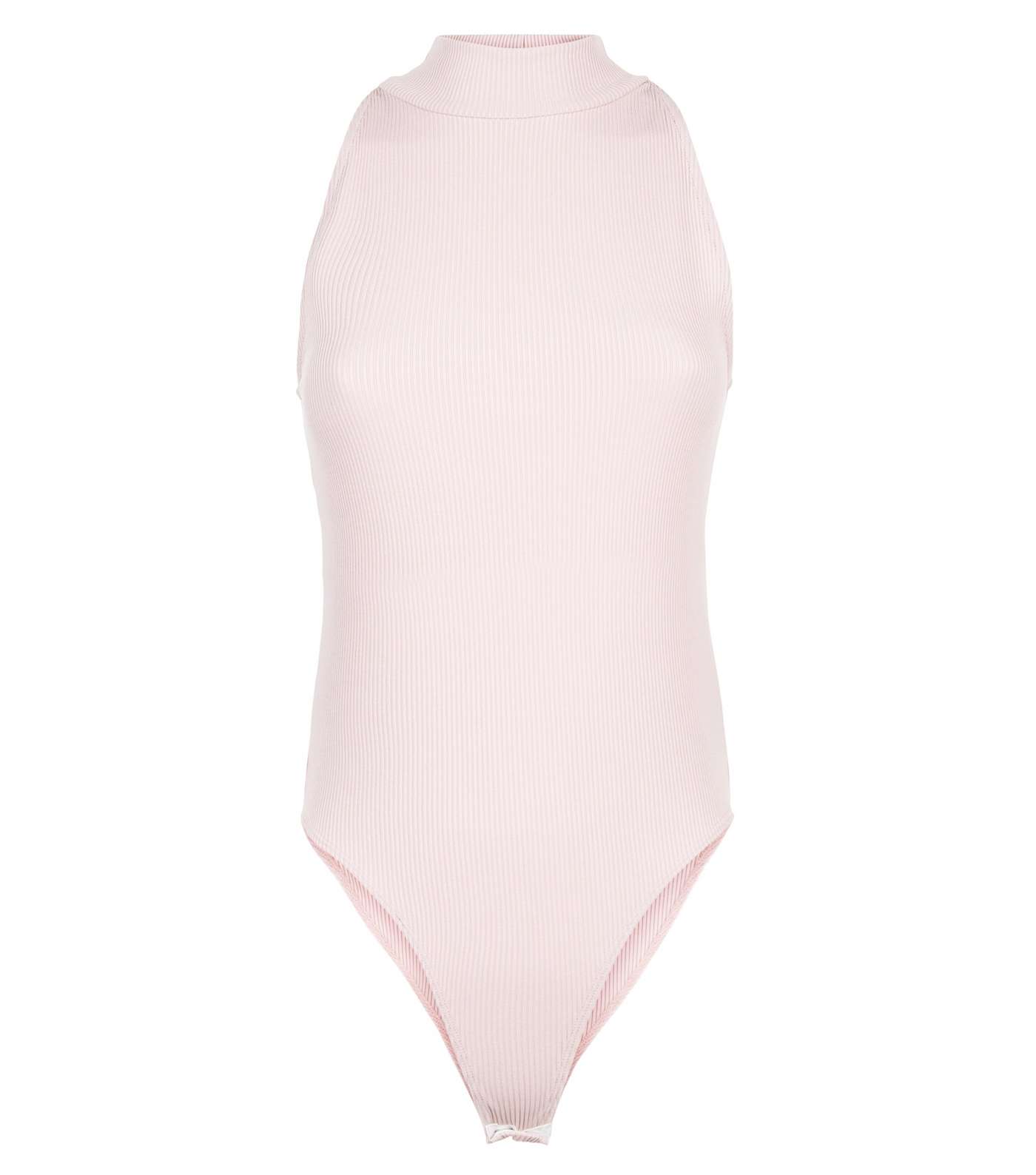 Pale Pink Ribbed High Neck Bodysuit Image 4