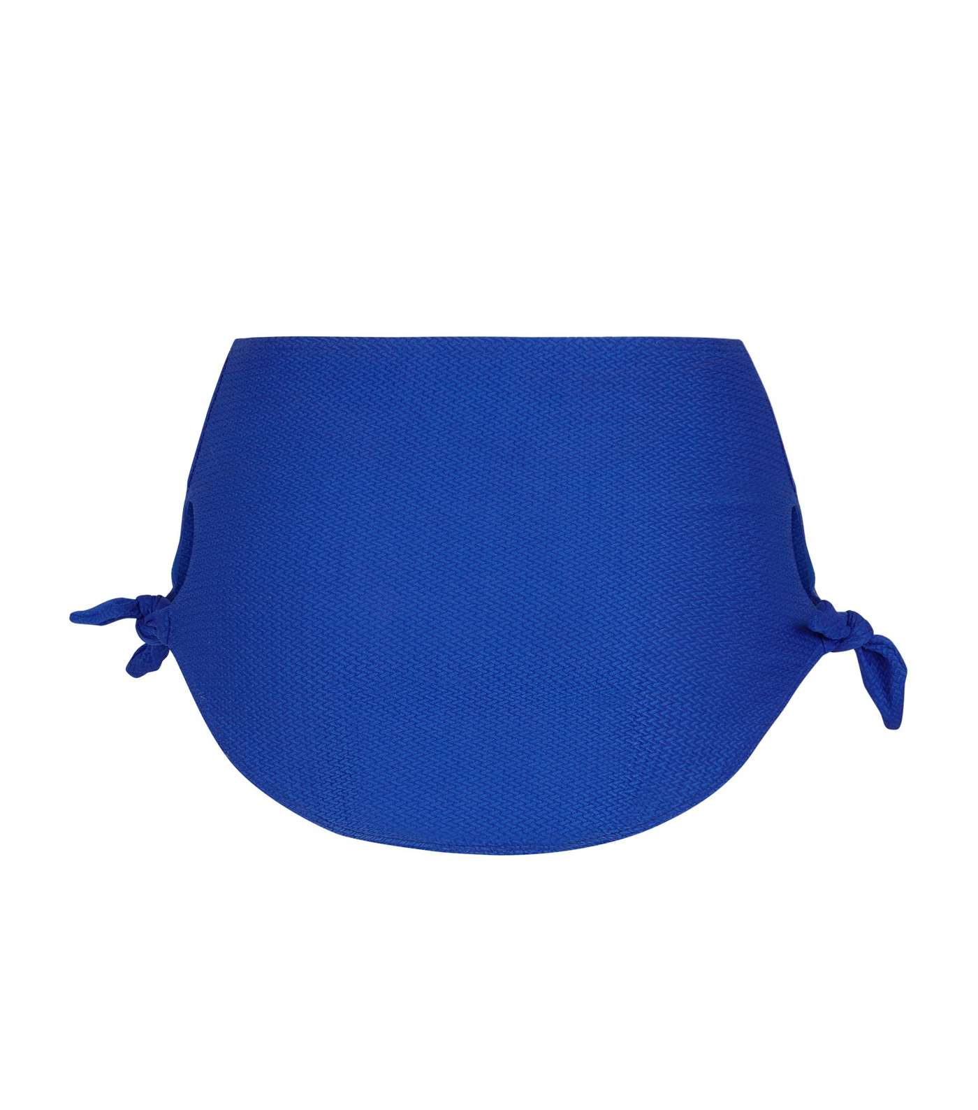 Blue Textured Tie Side High Waist Bikini Bottoms  Image 5