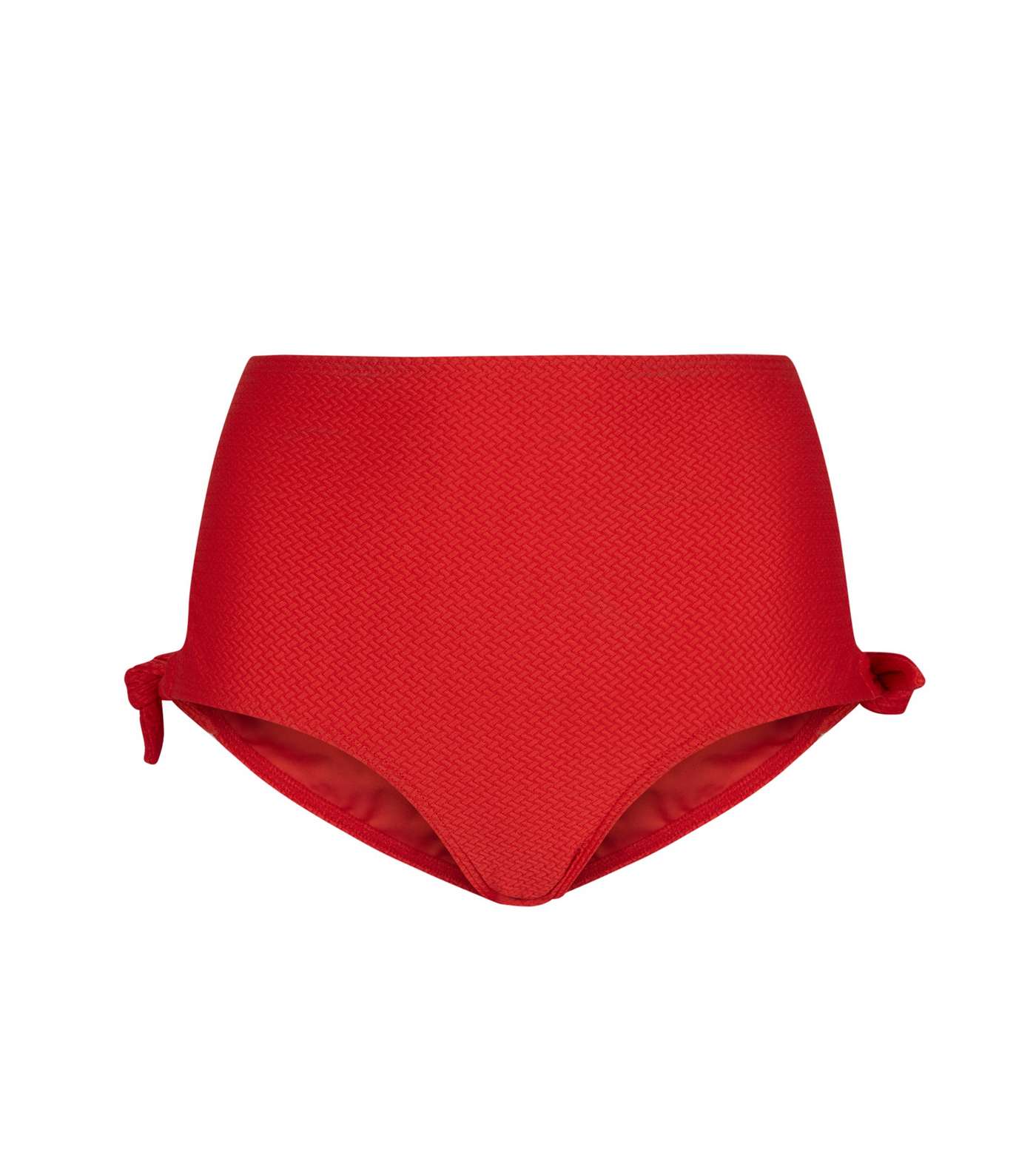 Red Textured Tie Side High Waist Bikini Bottoms  Image 4