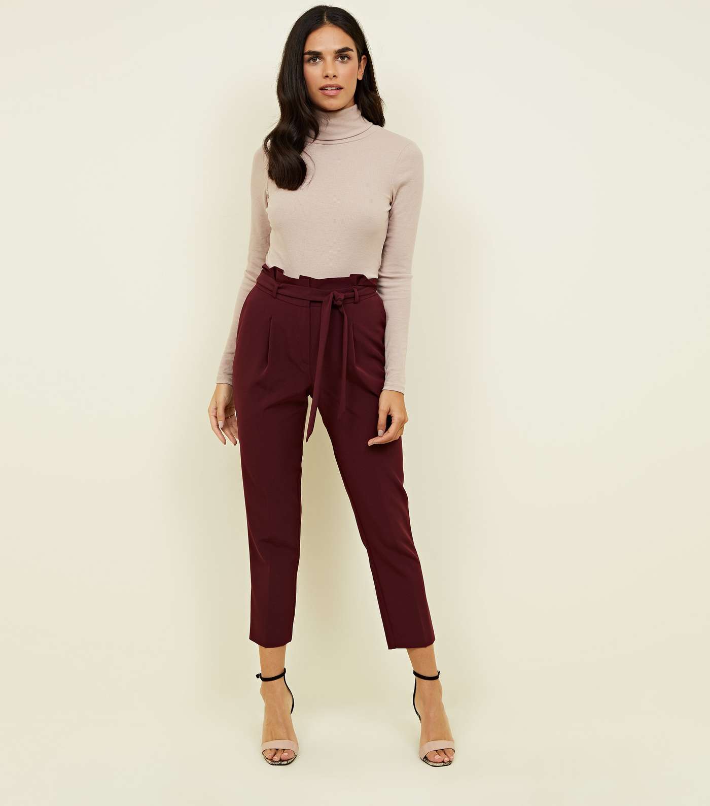 Burgundy Paperbag Waist Tapered Trousers