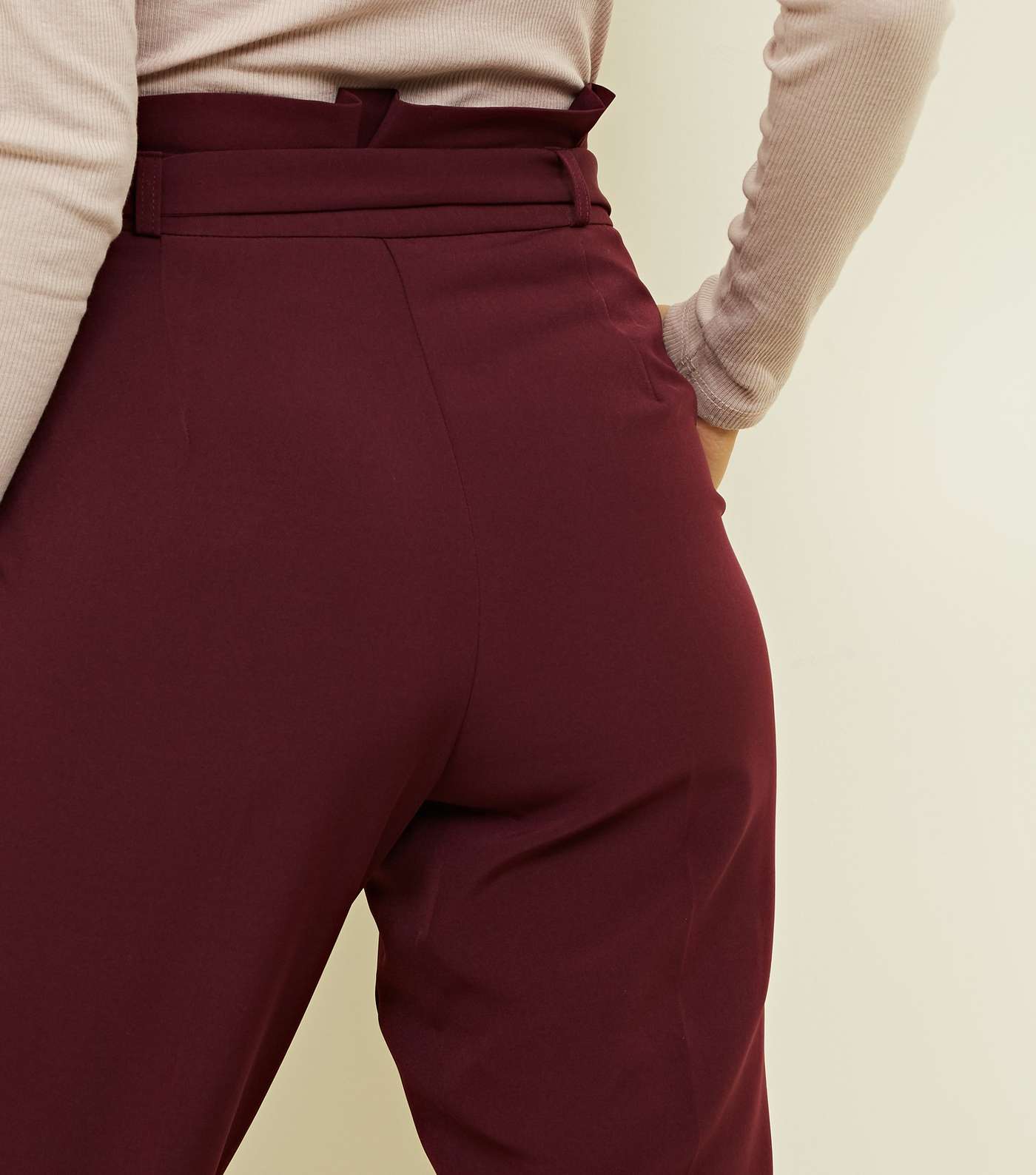 Burgundy Paperbag Waist Tapered Trousers Image 3