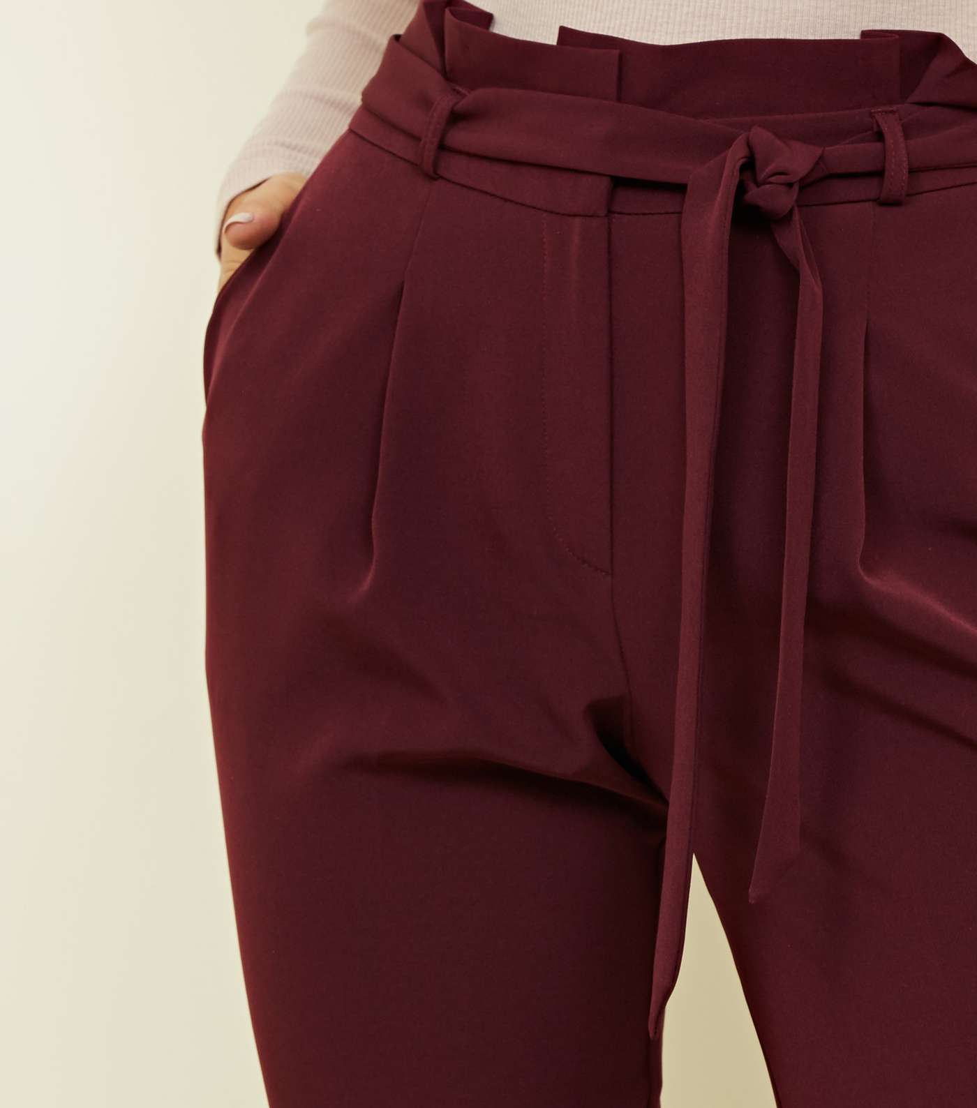 Burgundy Paperbag Waist Tapered Trousers Image 5