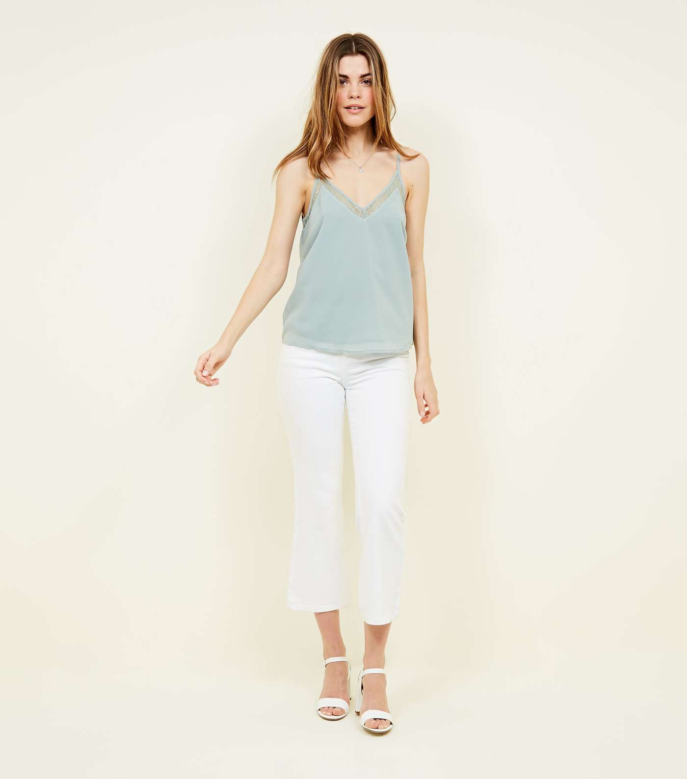 Mint Green V-Neck Lace Panel Cami Image 2