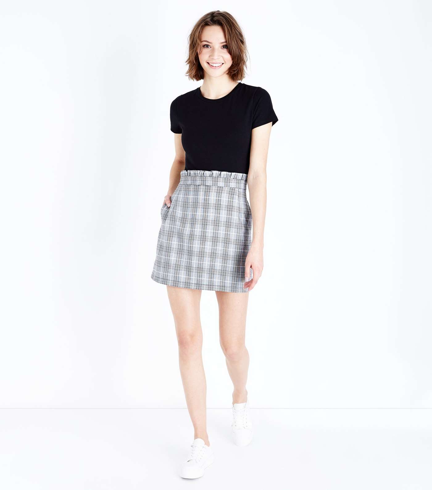 Cameo Rose Grey Check Paperbag Waist Mini Skirt Image 2