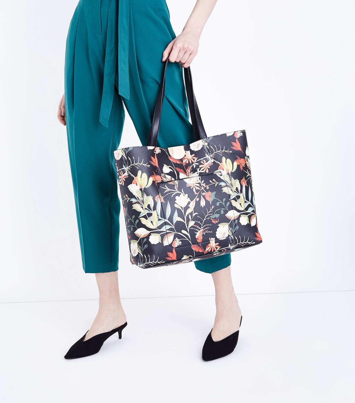 Black Floral Print Shopper Bag Image 2