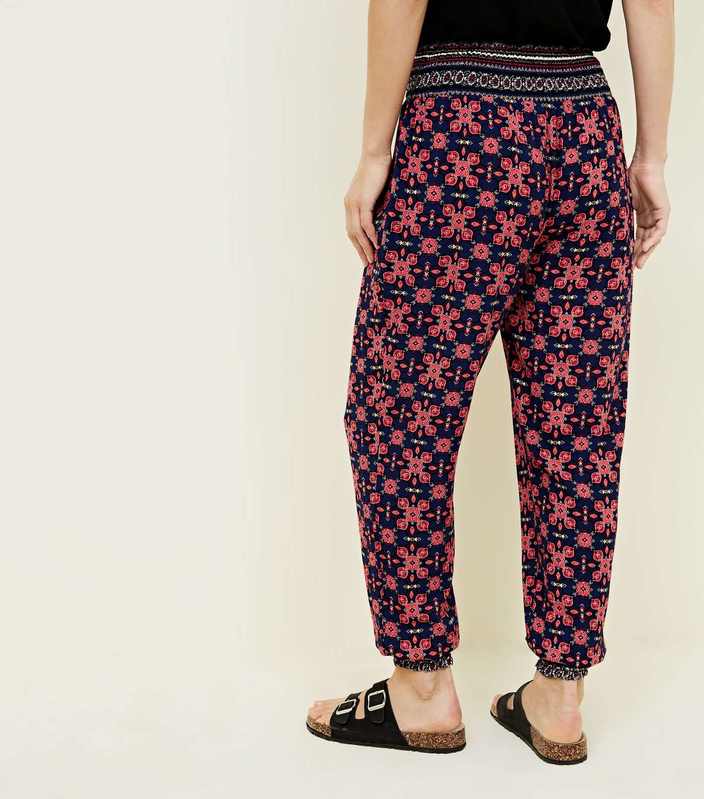 Blue Tile Print Cuffed Cheesecloth Joggers Image 3