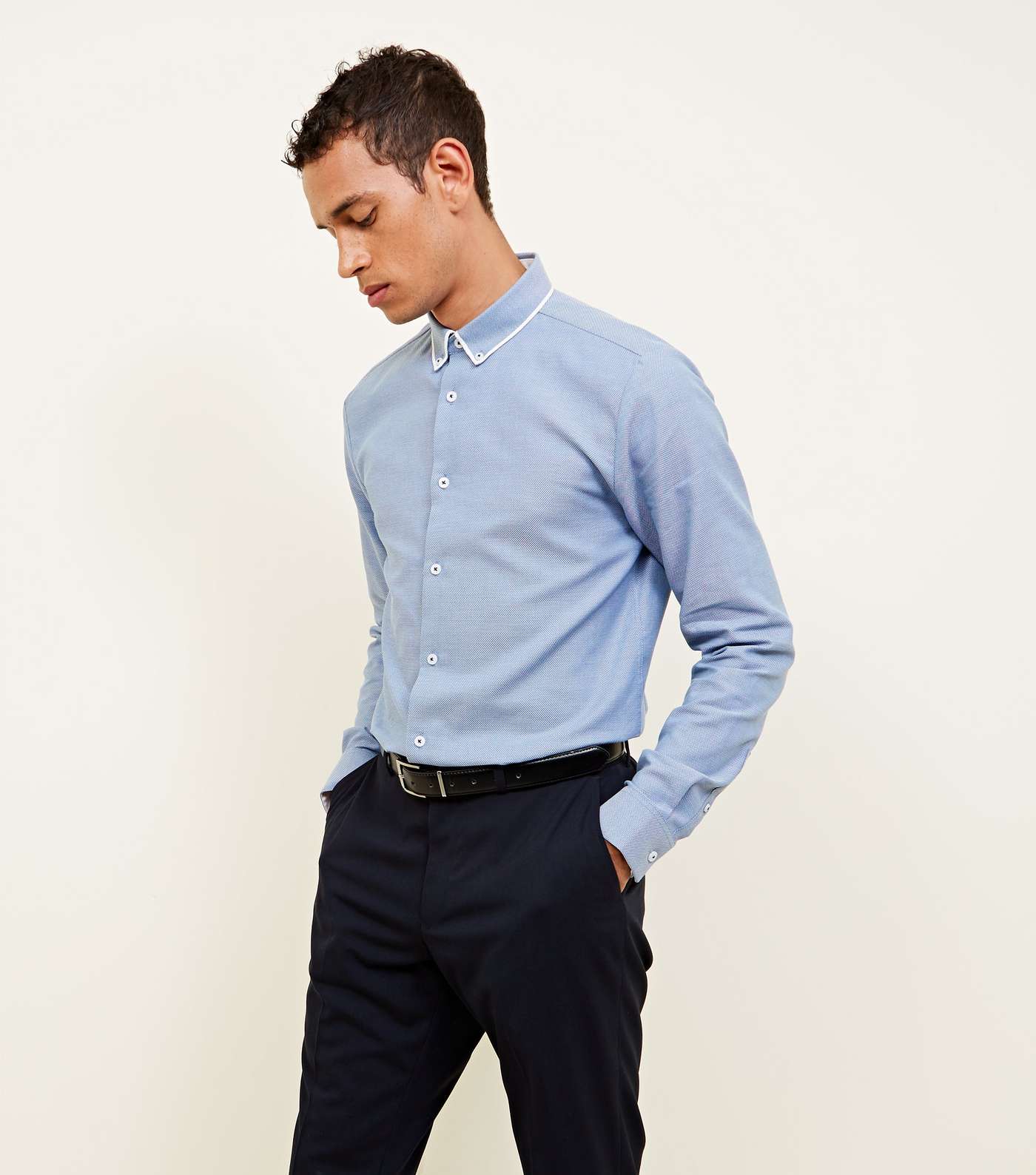 Navy Textured Double Collared Shirt
