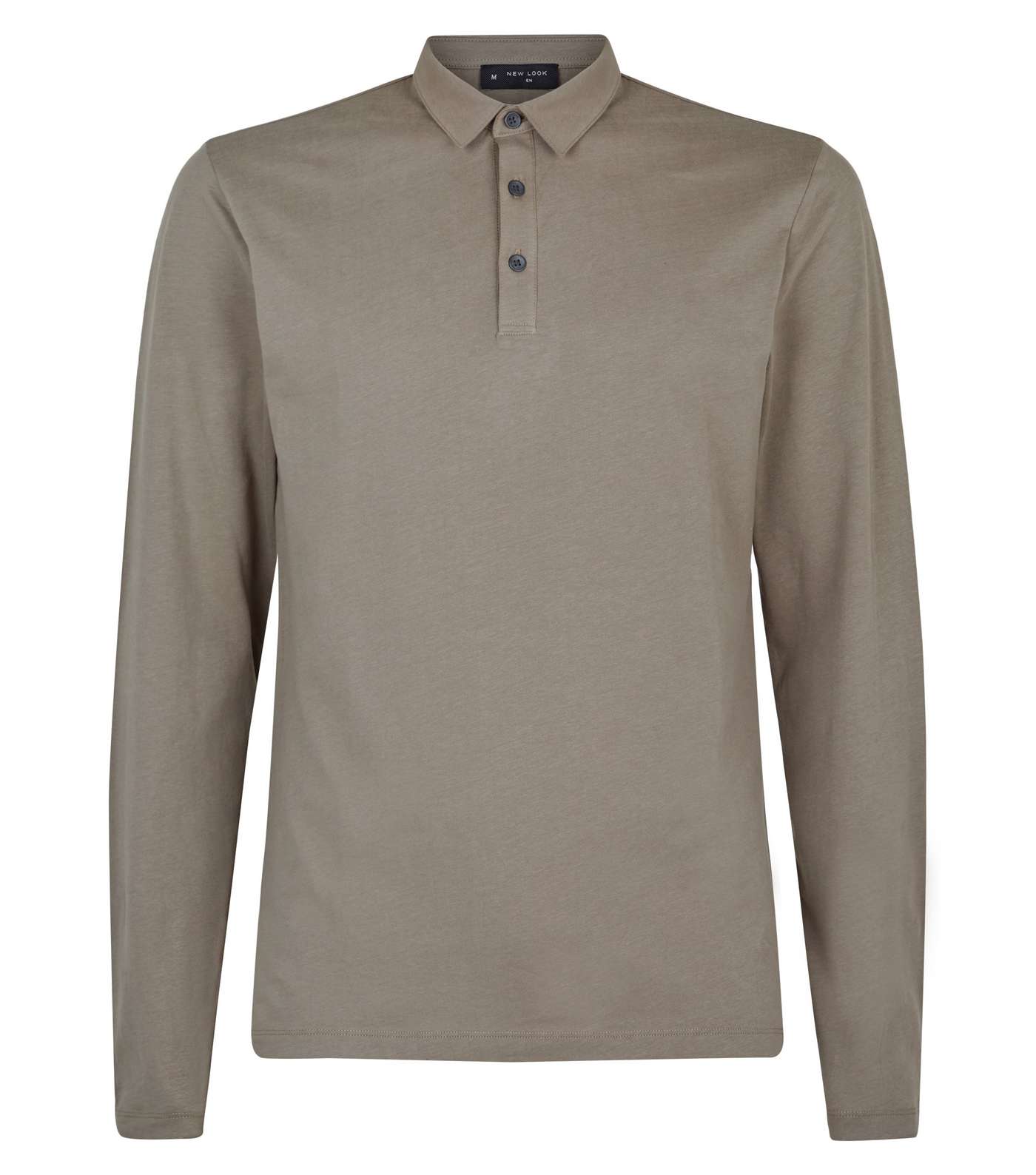 Olive Muscle Fit Long Sleeve Polo Shirt Image 4