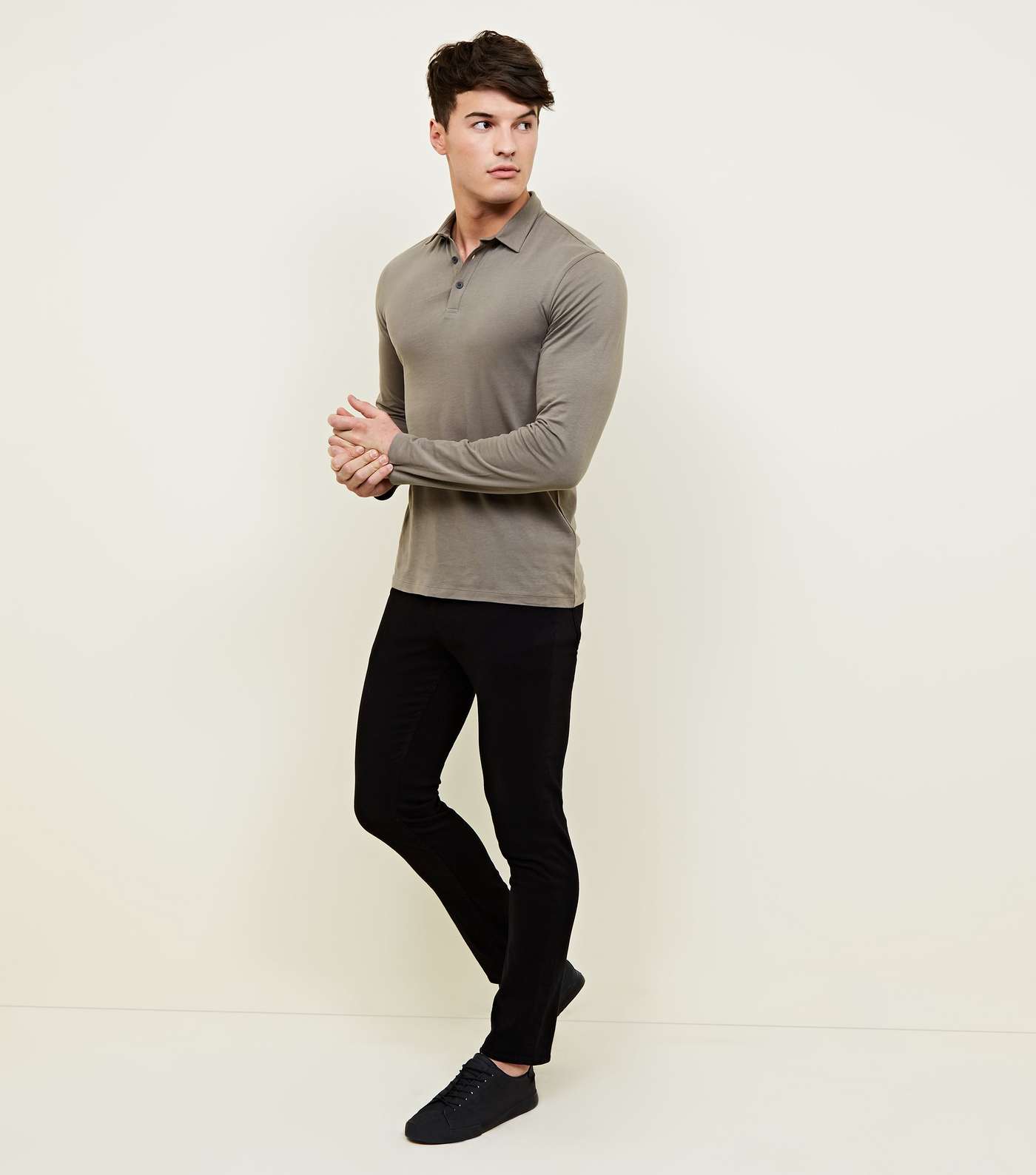 Olive Muscle Fit Long Sleeve Polo Shirt Image 2