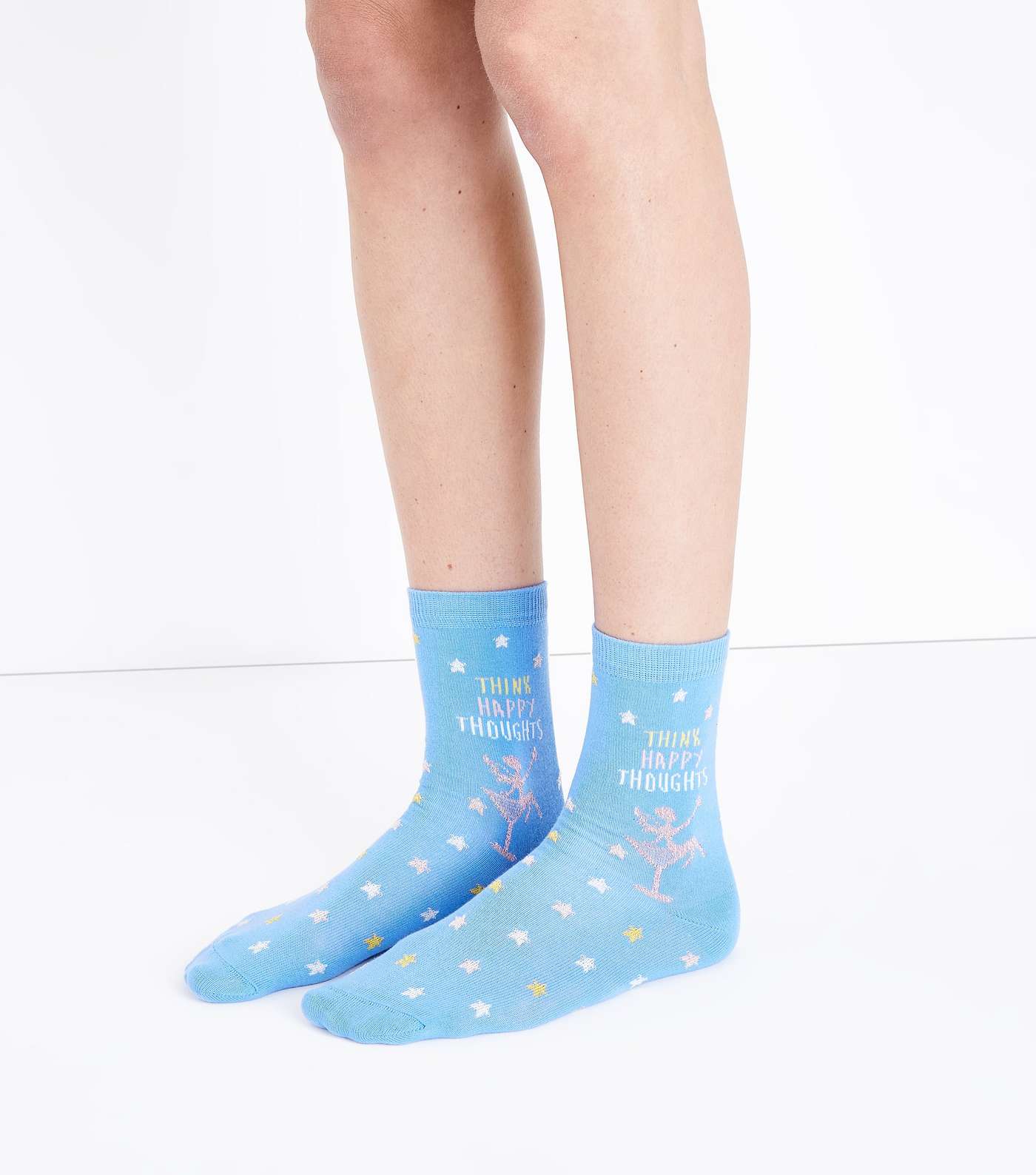 Pale Blue Happy Thoughts Slogan Socks Image 2