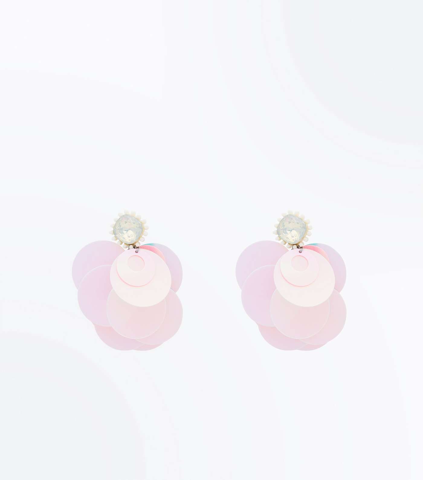 White and Pink Sequin Diamanté Earrings
