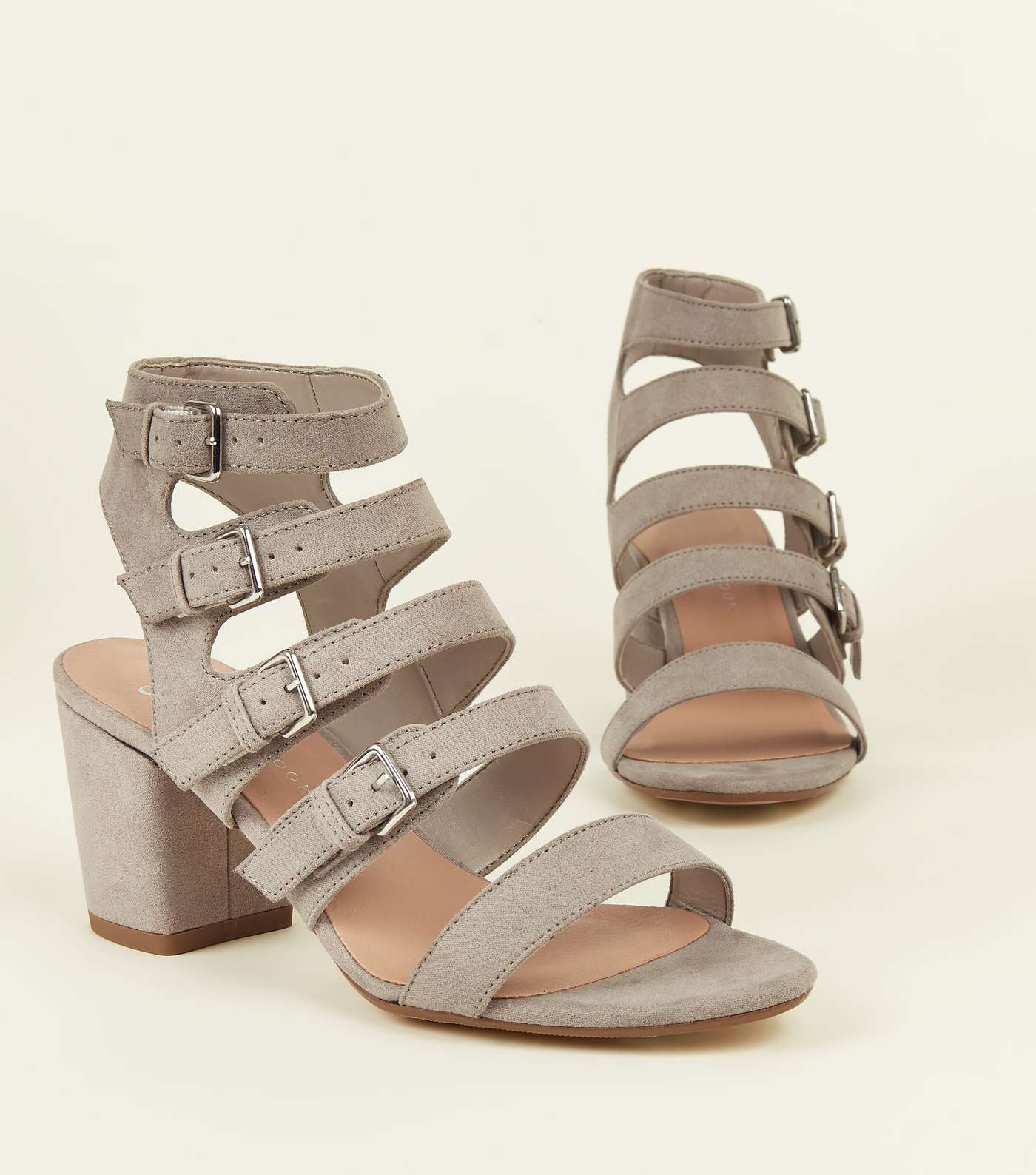 Girls Grey Suedette Buckle Strap Gladiator Sandals Image 3