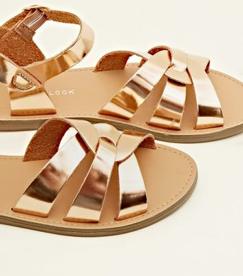 New Look Girls Rose Gold LeatherLook Caged Flat Sandals