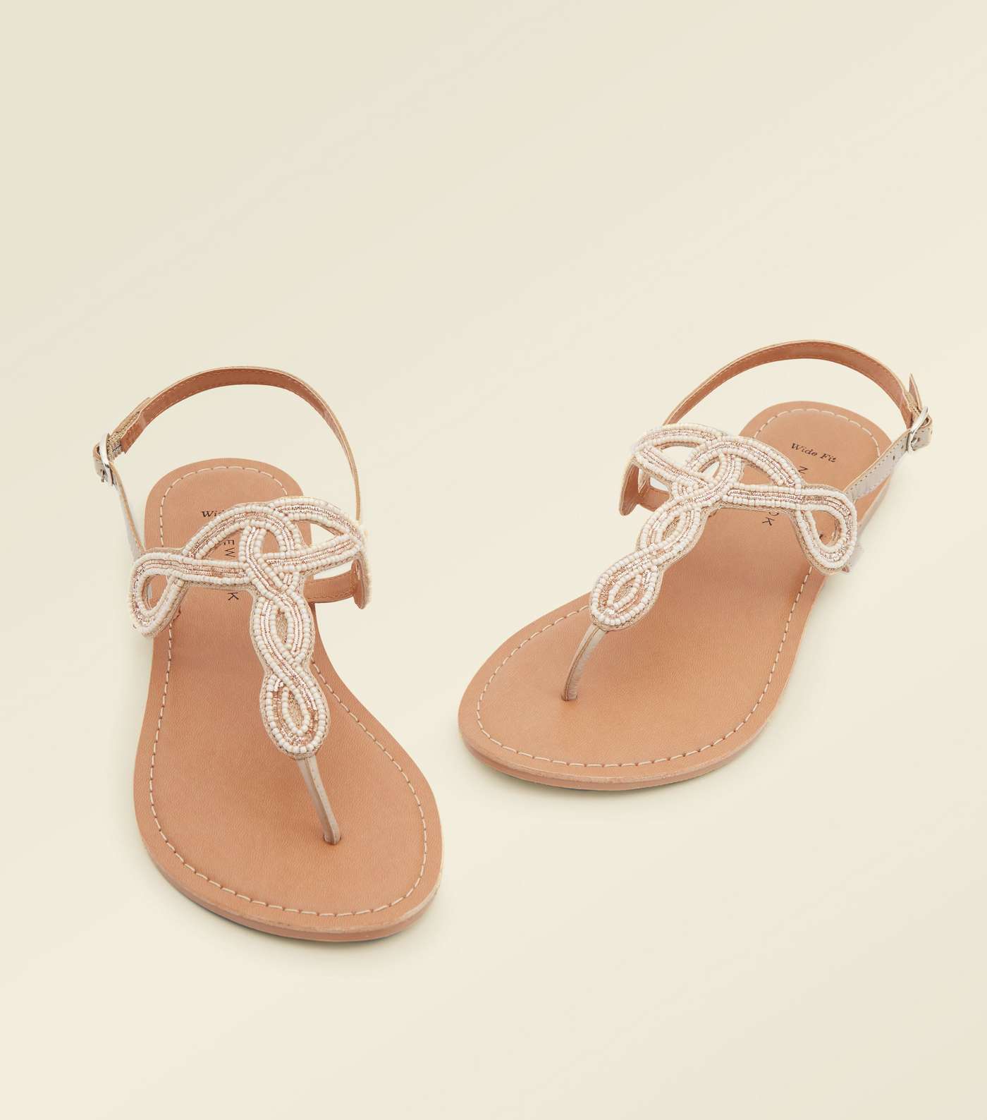 Wide Fit Pink Leather Beaded Sandals Image 4