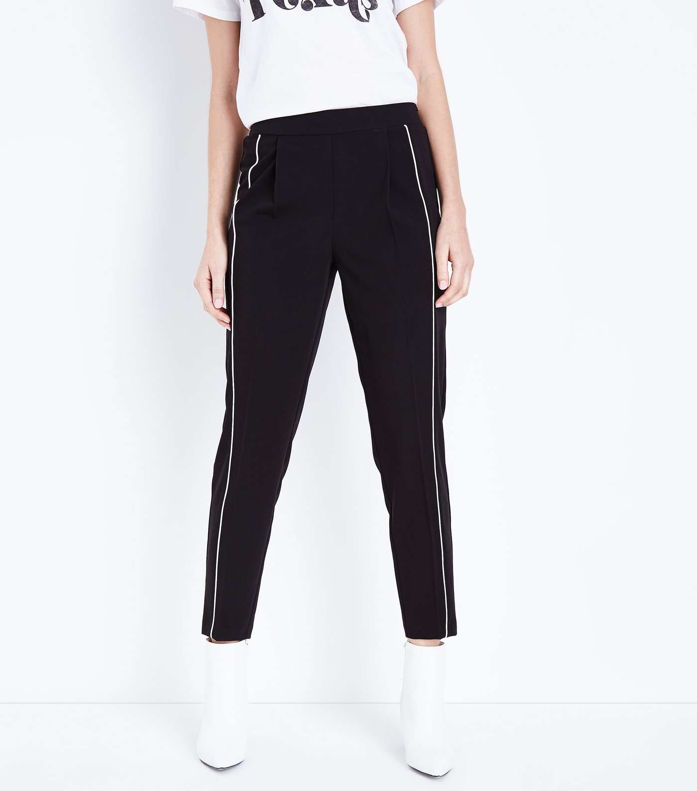 Black Piped Stripe Tapered Trousers Image 2