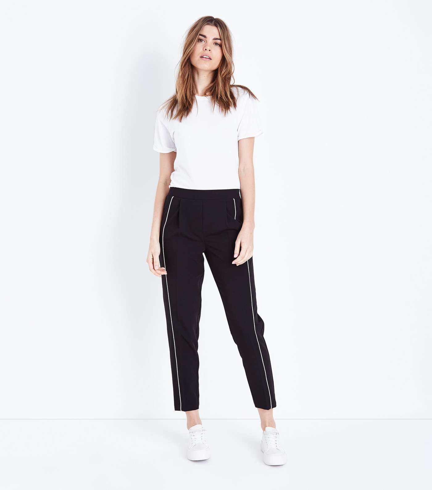 Black Piped Stripe Tapered Trousers Image 6