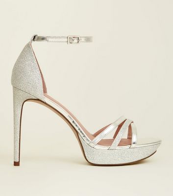 silver peep toe heels with ankle strap