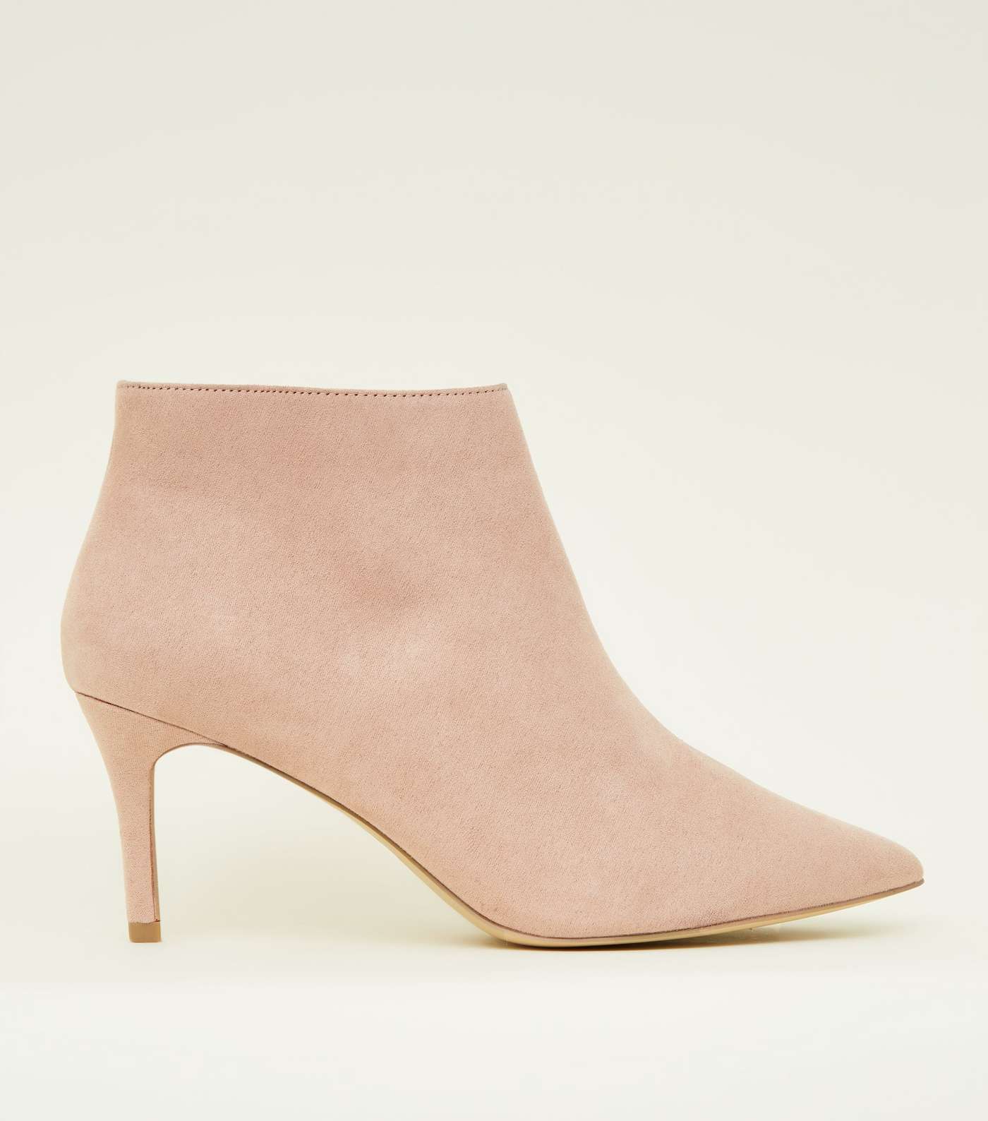 Wide Fit Nude Suedette Stiletto Heel Ankle Boots