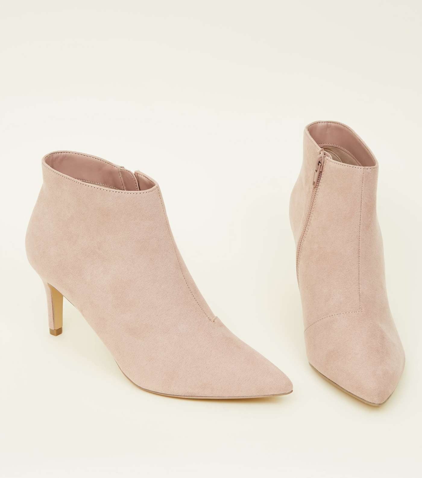 Wide Fit Nude Suedette Stiletto Heel Ankle Boots Image 3