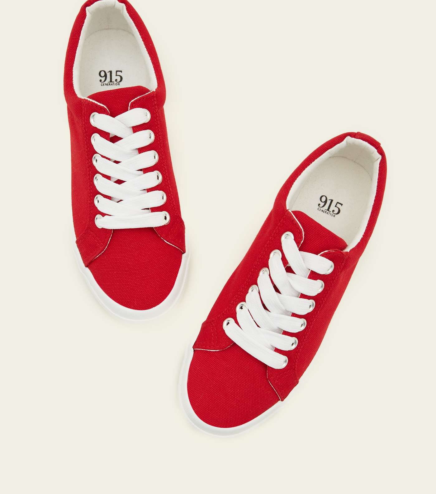 Girls Red Canvas Lace Up Trainers Image 4