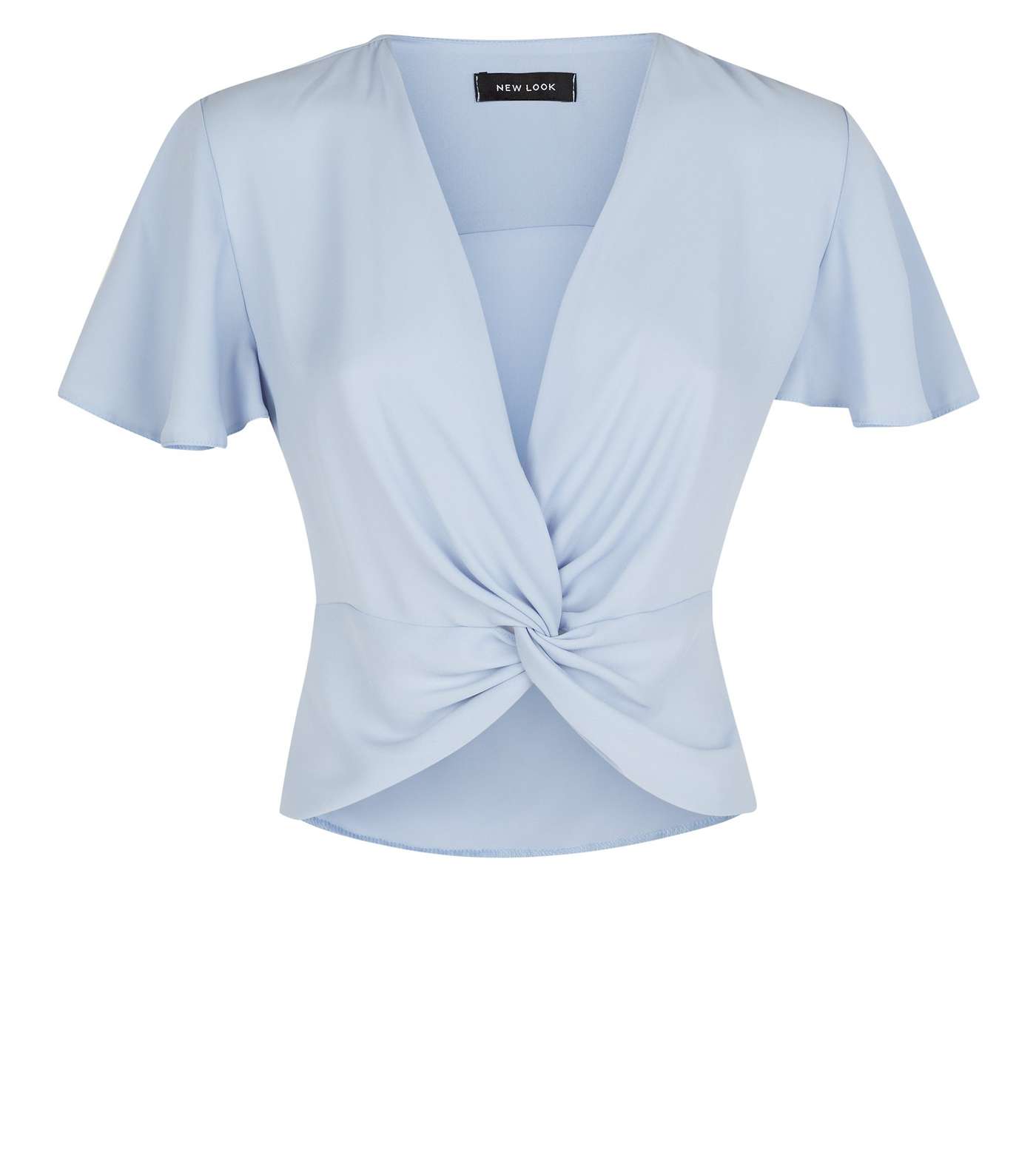 Pale Blue Twist Front Flutter Sleeve T-Shirt Image 4