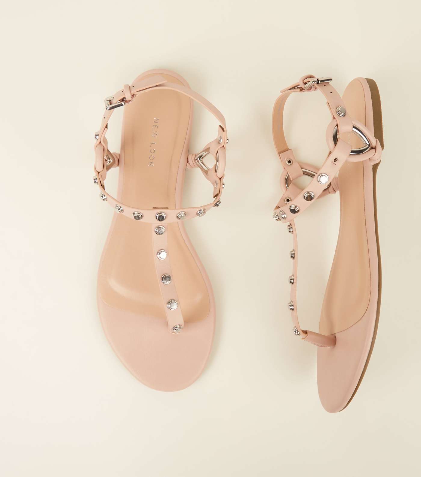 Nude Studded Strap Flat Sandals Image 3