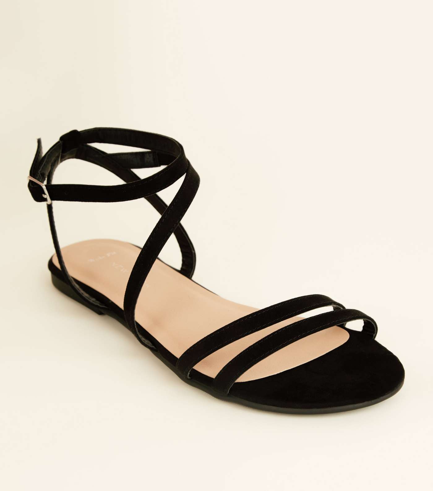 Wide Fit Black Suedette Asymmetric Strap Sandals