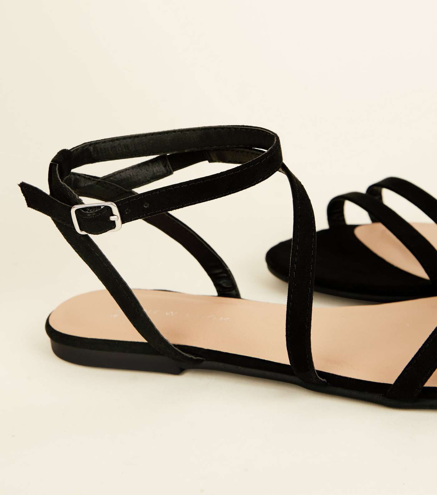Wide Fit Black Suedette Asymmetric Strap Sandals Image 3
