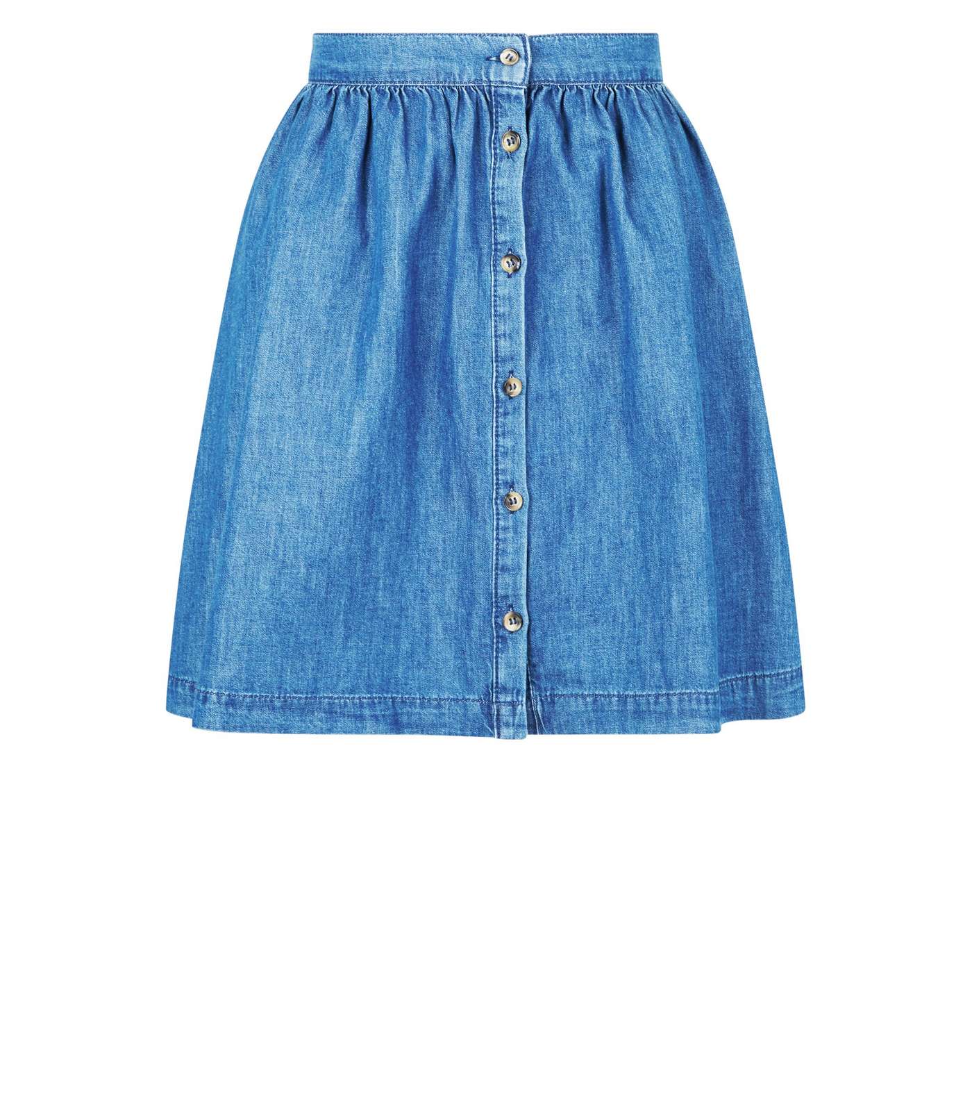 Blue Button Front Lightweight Denim Mini Skirt Image 4