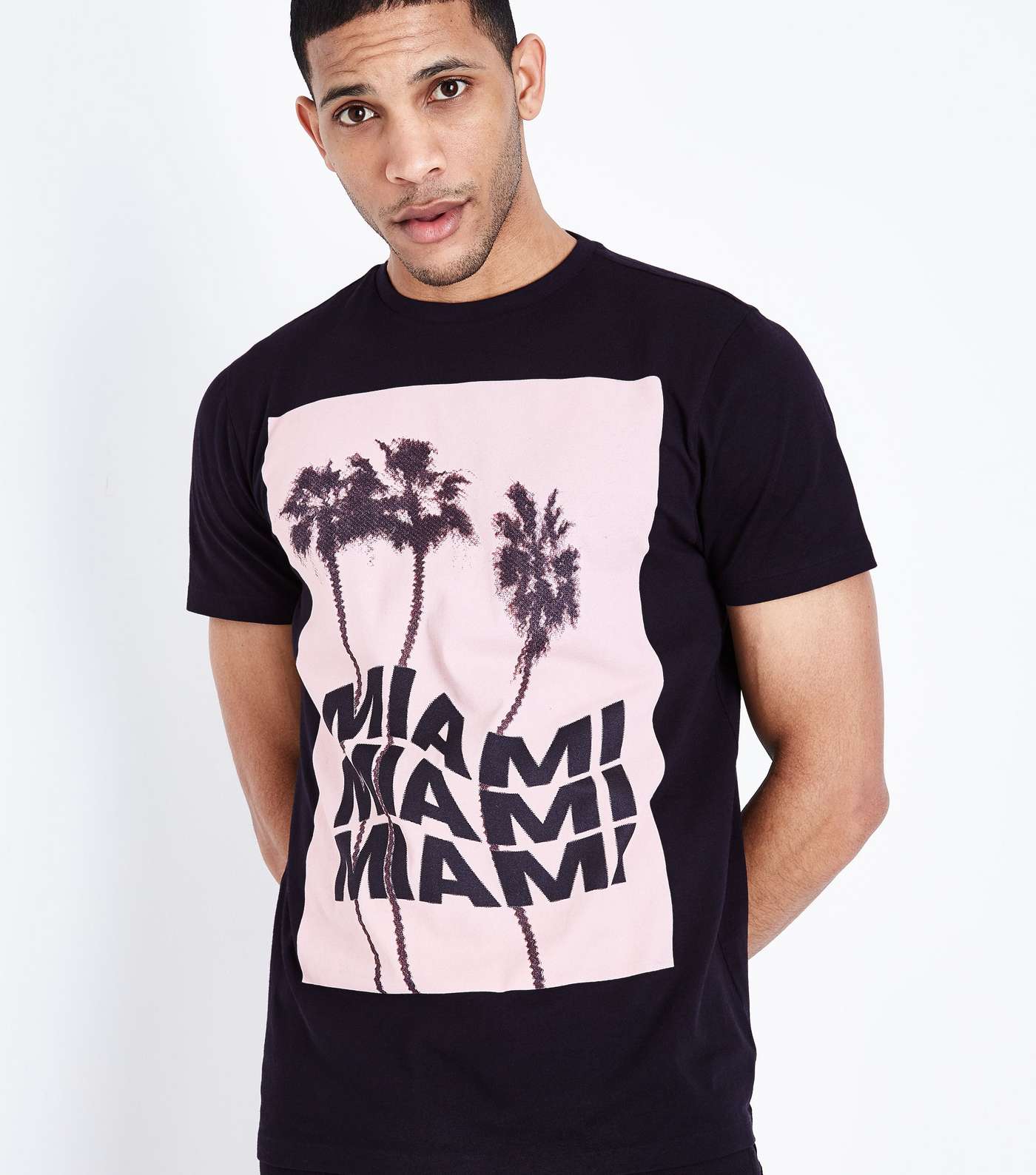 Black Miami Palm Printed T-Shirt