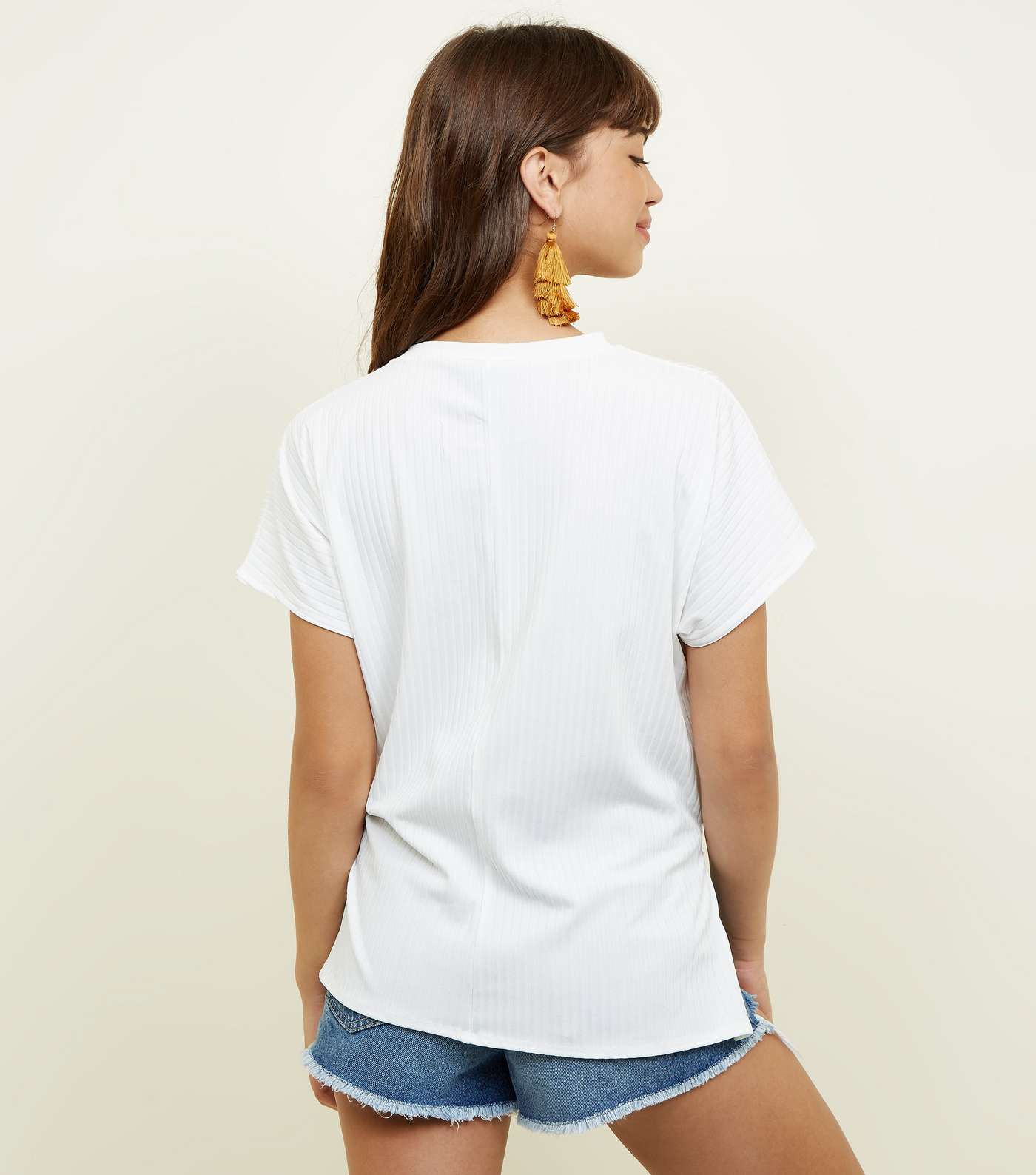 White Ribbed Tie Front T-Shirt Image 3