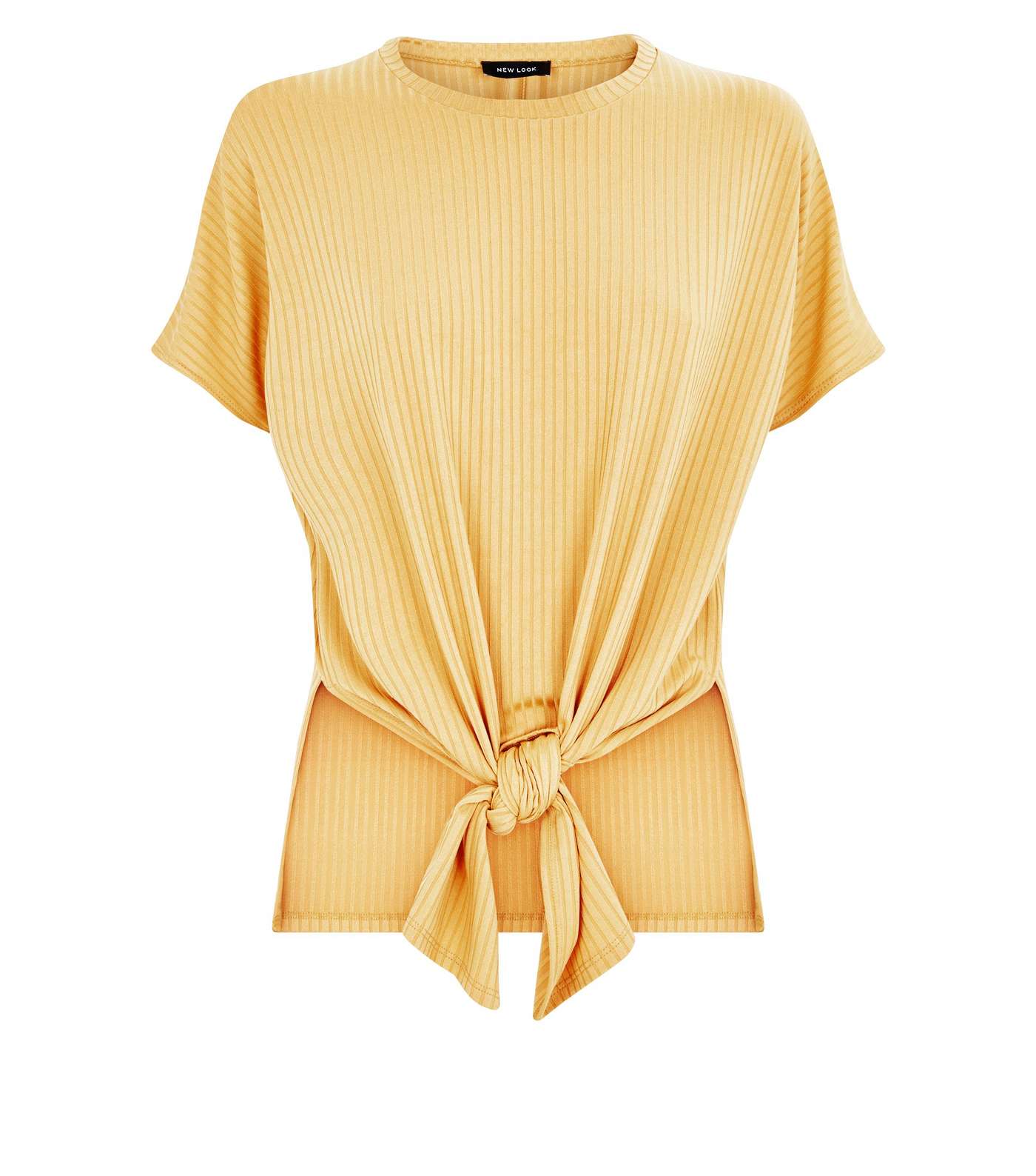 Mustard Ribbed Tie Front T-Shirt Image 4
