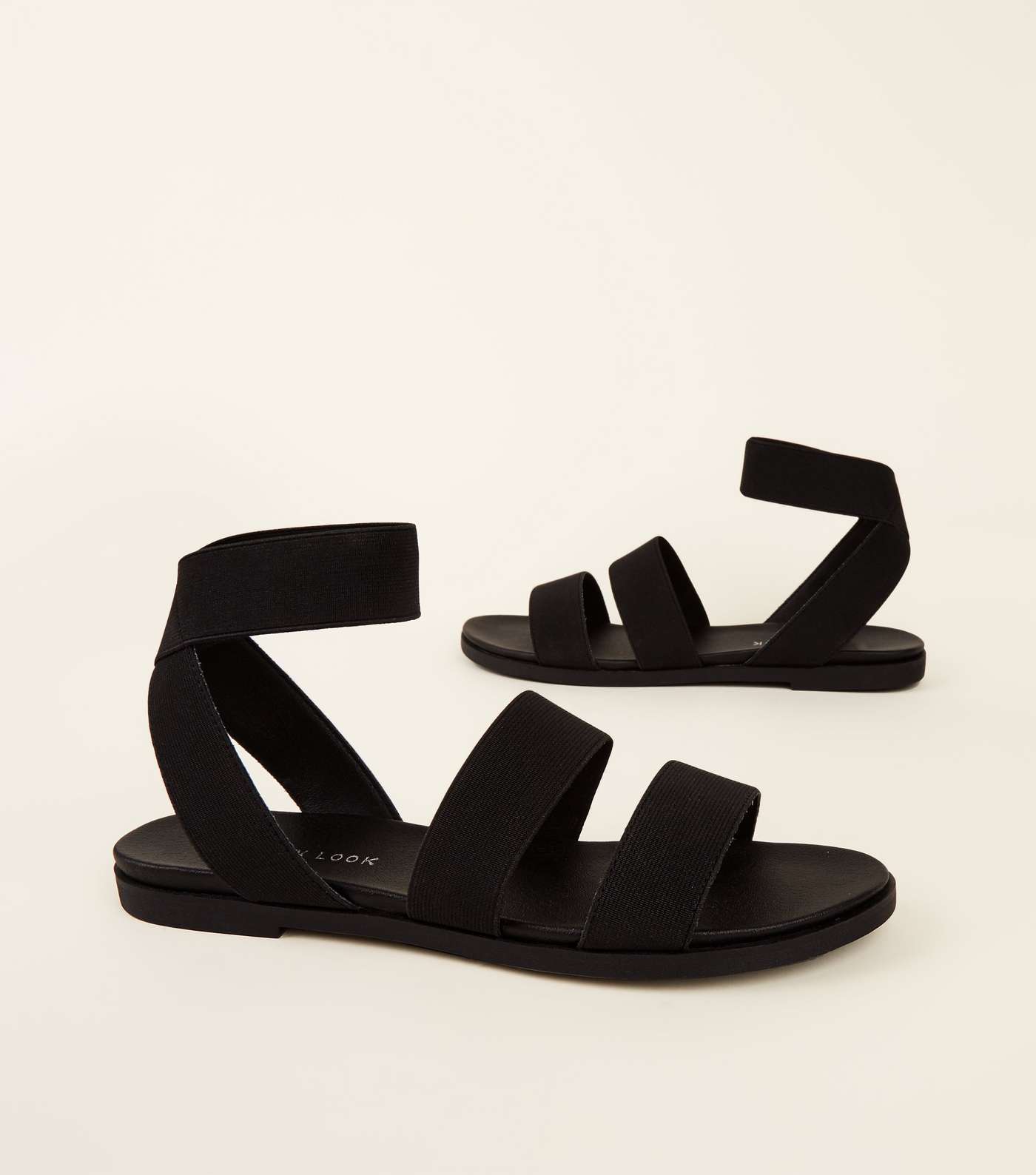 Black Elastic Strap Sandals Image 3
