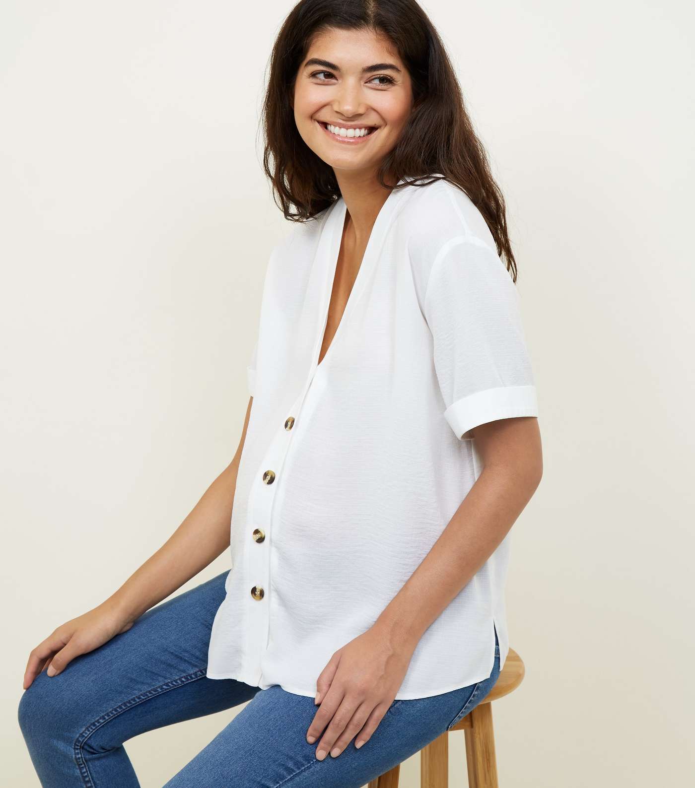 Maternity Off White Button Front Boxy Shirt Image 5