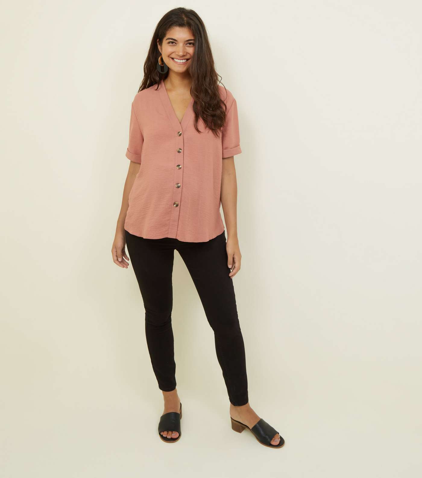 Maternity Mid Pink Button Front Boxy Shirt Image 2