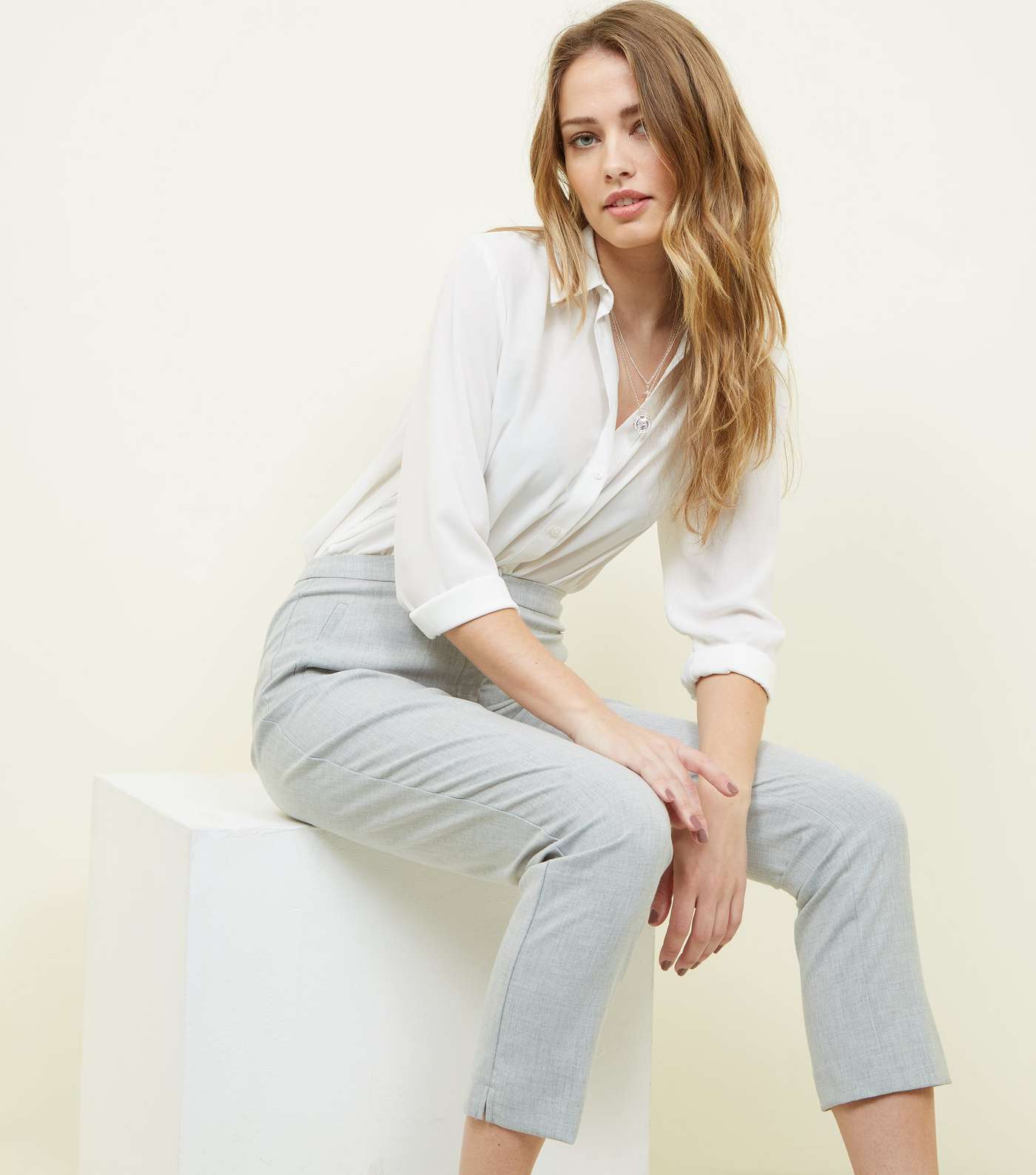 Pale Grey Marl Tapered Trousers Image 5