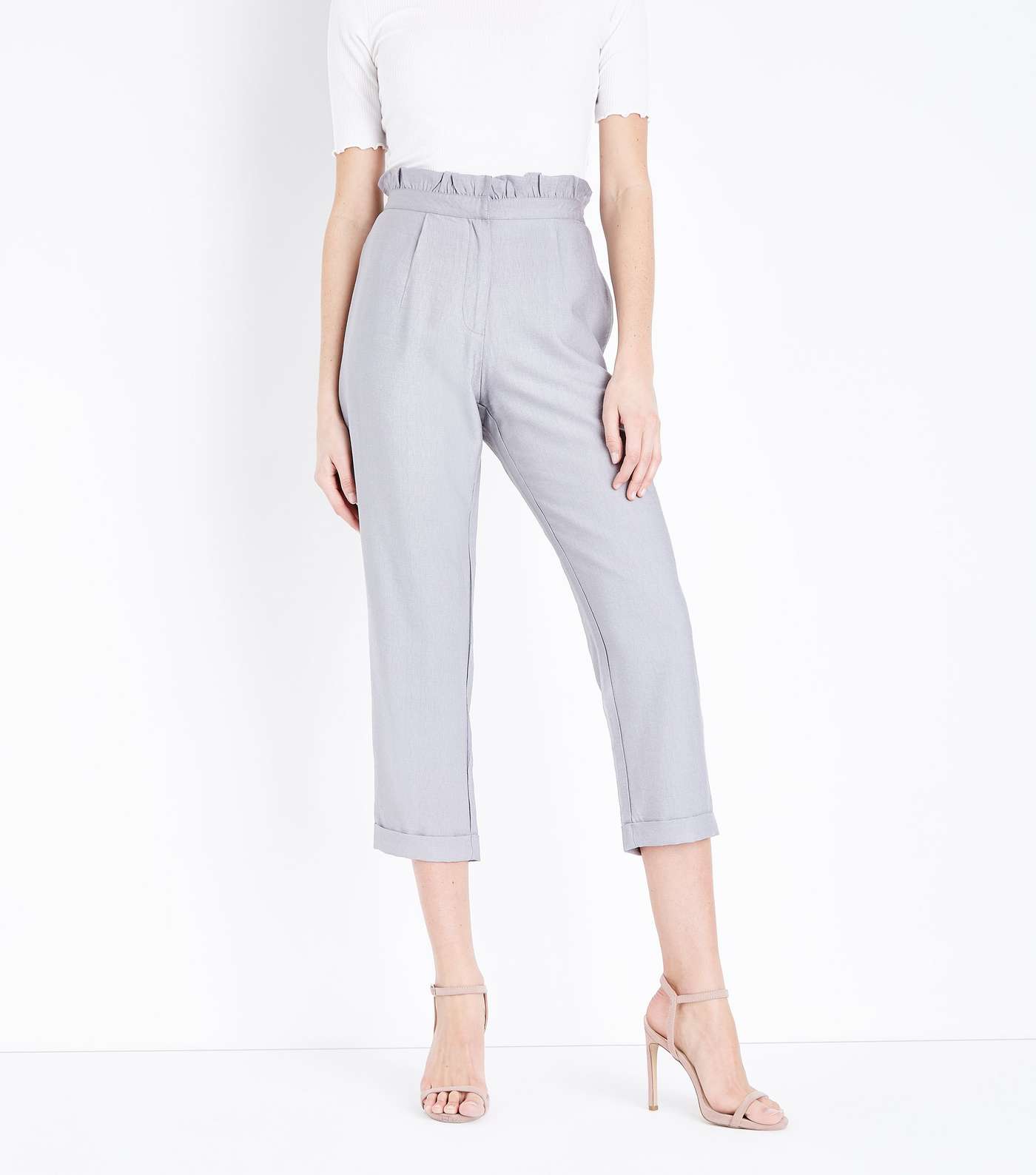 Cameo Rose Grey Cropped Paperbag Trousers Image 2