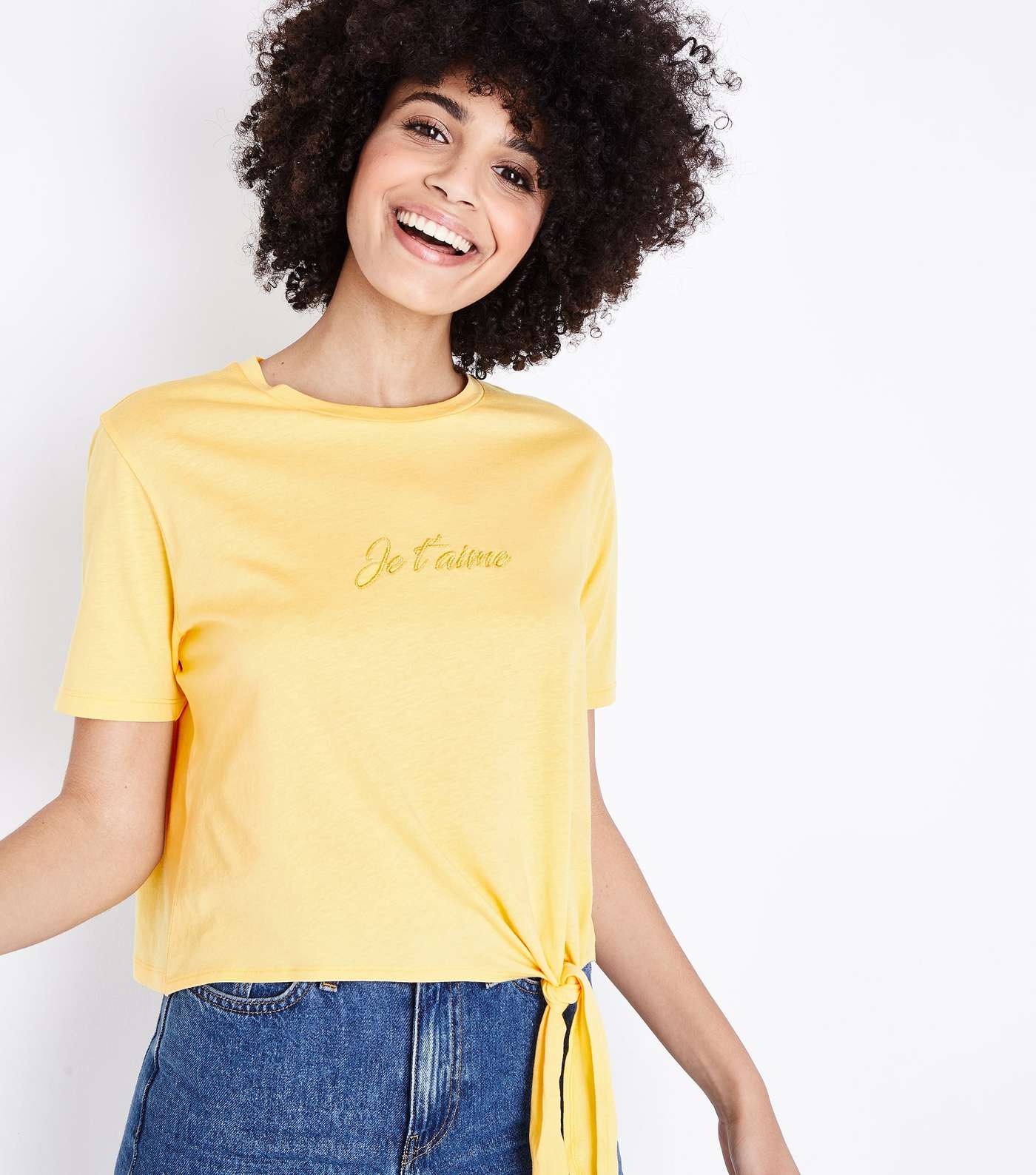 Mustard Je T'aime Embroidered Tie Side T-Shirt