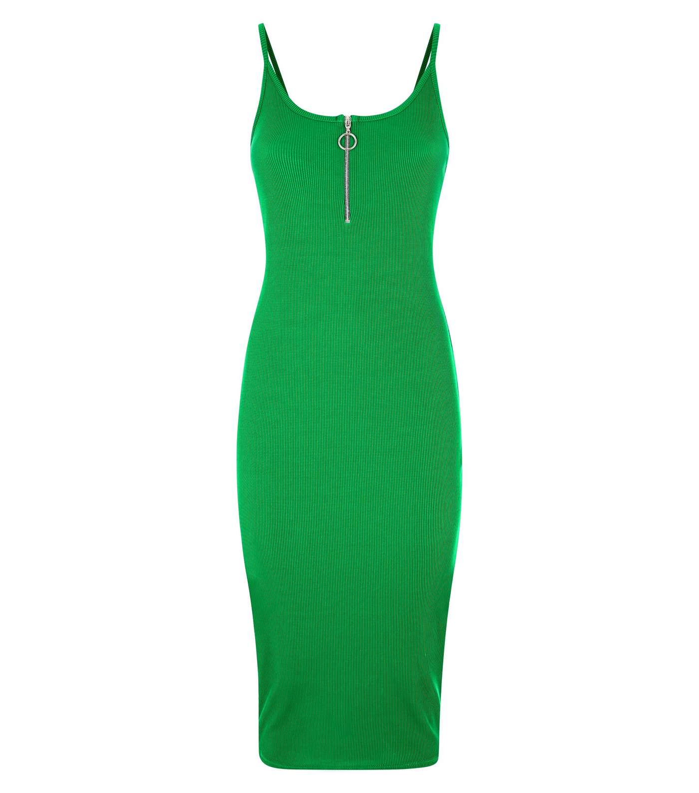 Green Ribbed Zip Front Midi Bodycon Dress  Image 3