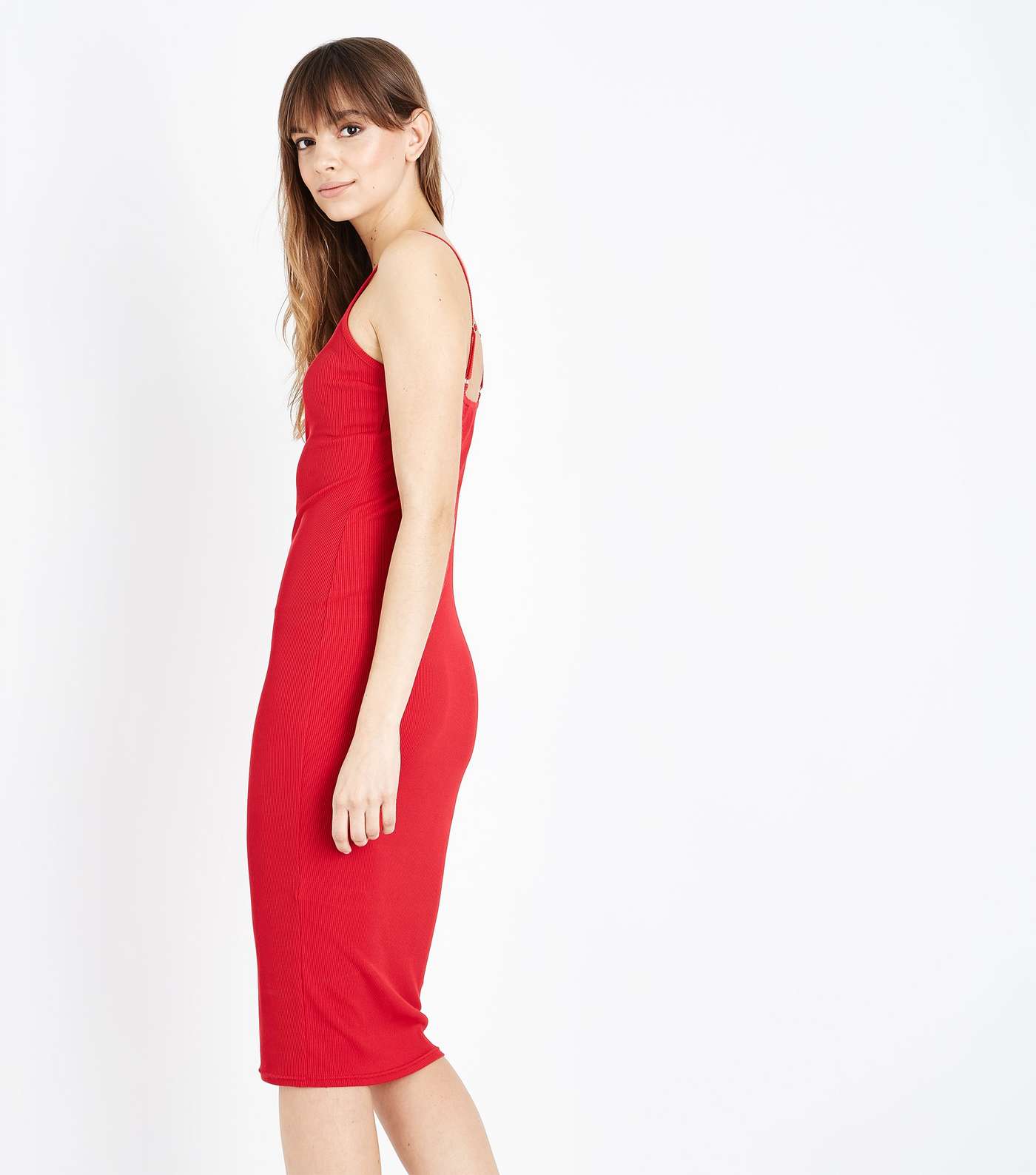 Red Ribbed Zip Front Midi Bodycon Dress  Image 3
