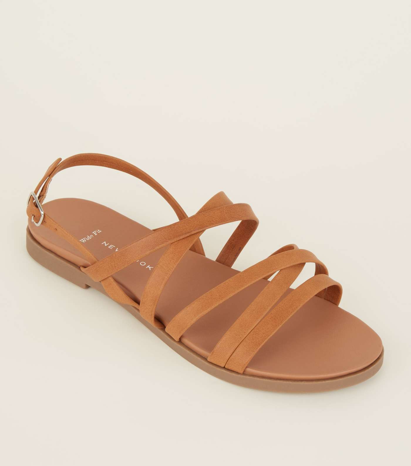 Wide Fit Tan Strappy Footbed Sandals