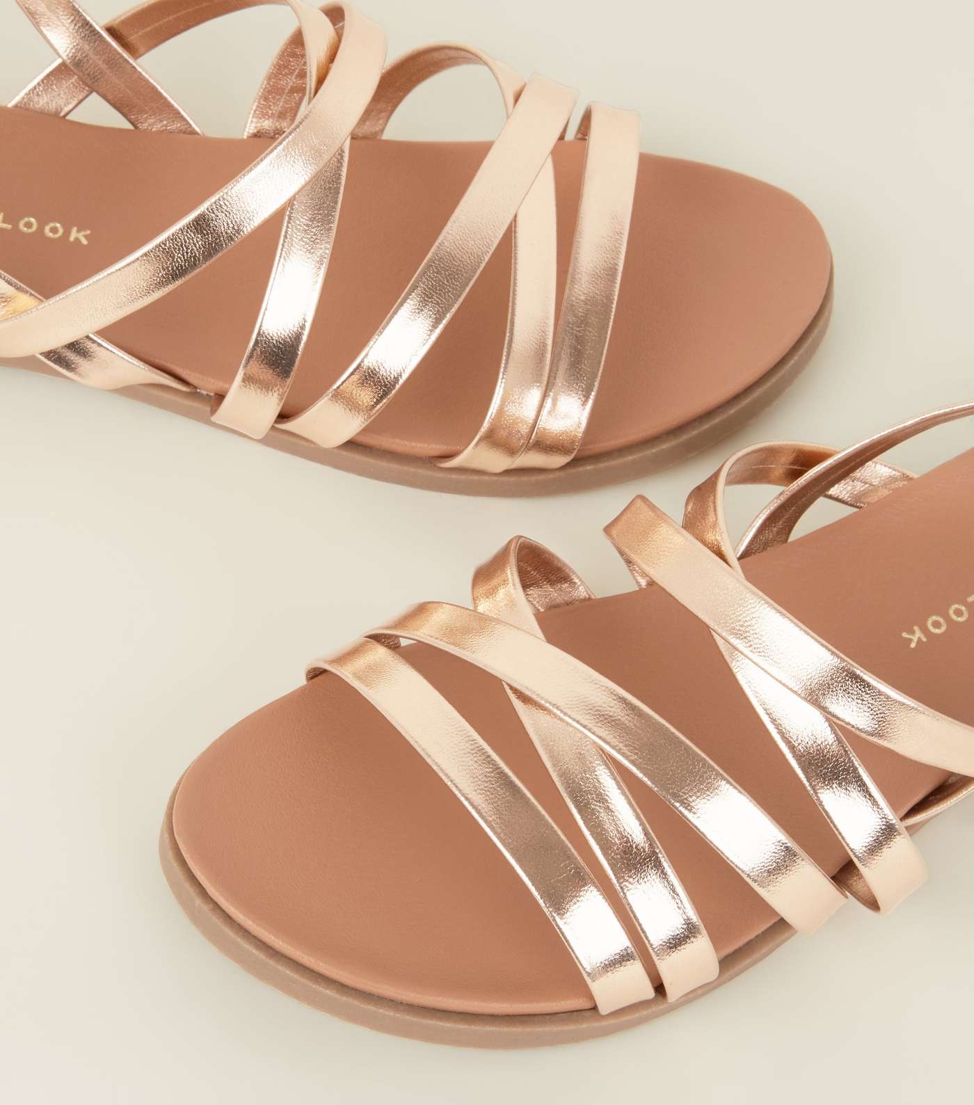 Wide Fit Rose Gold Strappy Footbed Sandals Image 4