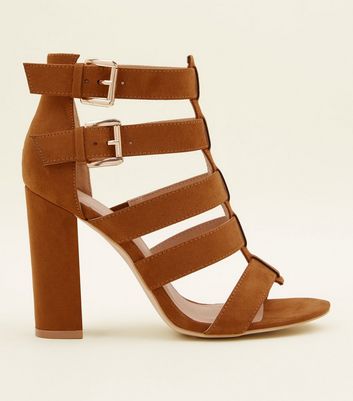tan block heel sandals wide fit