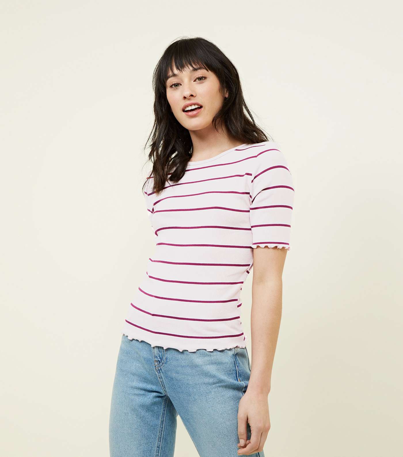 Pink Stripe Frill Edge T-Shirt 