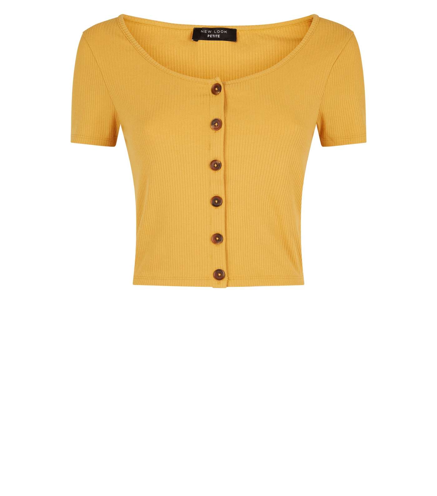 Petite Yellow Ribbed Button Front T-Shirt Image 4