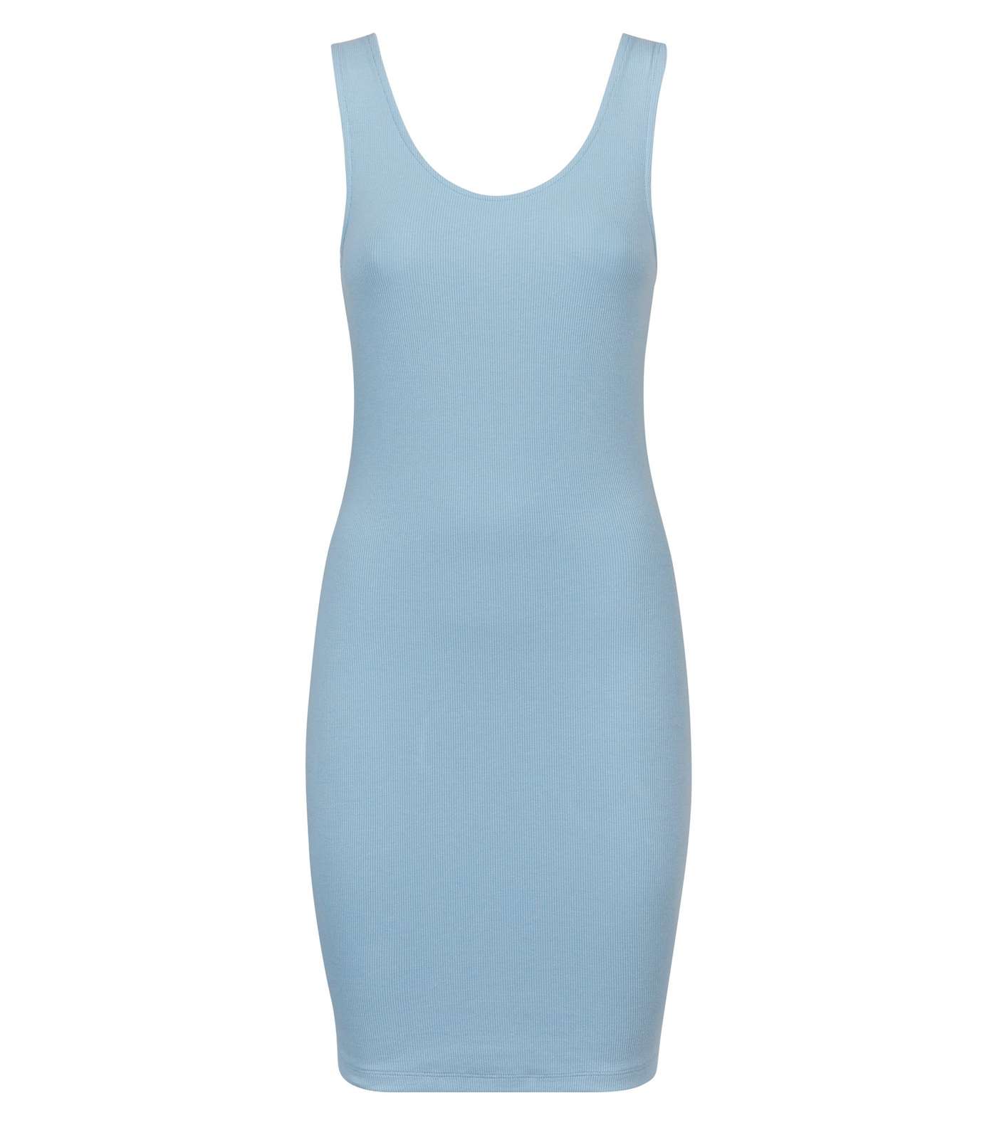 Pale Blue Ribbed Sleeveless Bodycon Dress Image 4