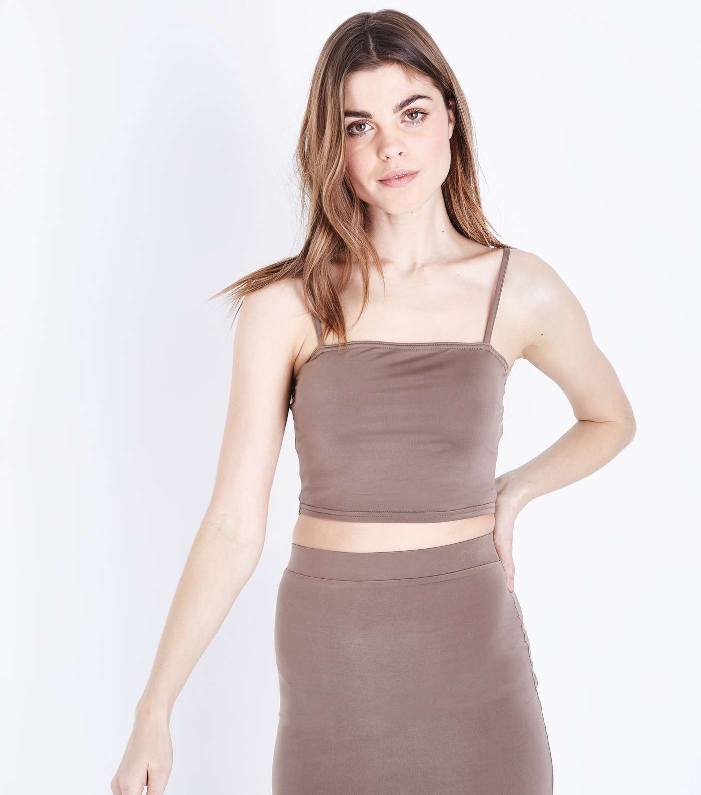 Light Brown Square Neck Cropped Cami