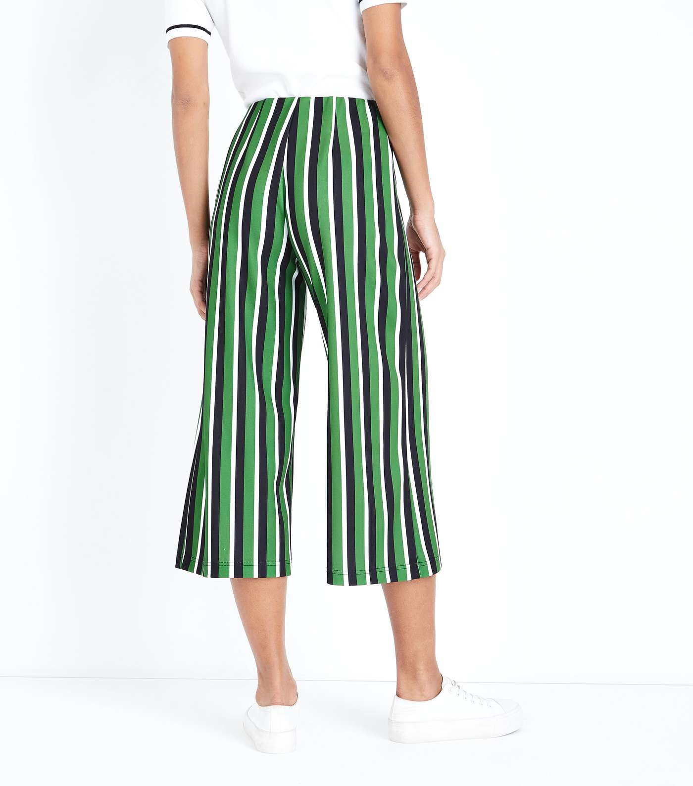 Green Stripe Cropped Wide Leg Trousers Image 3