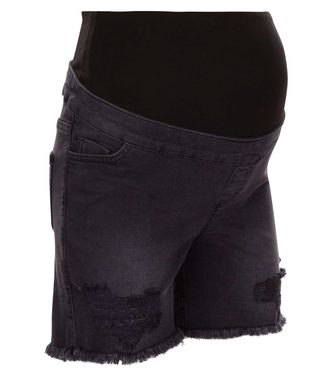 Maternity Black Ripped Over Bump Denim Shorts Image 4