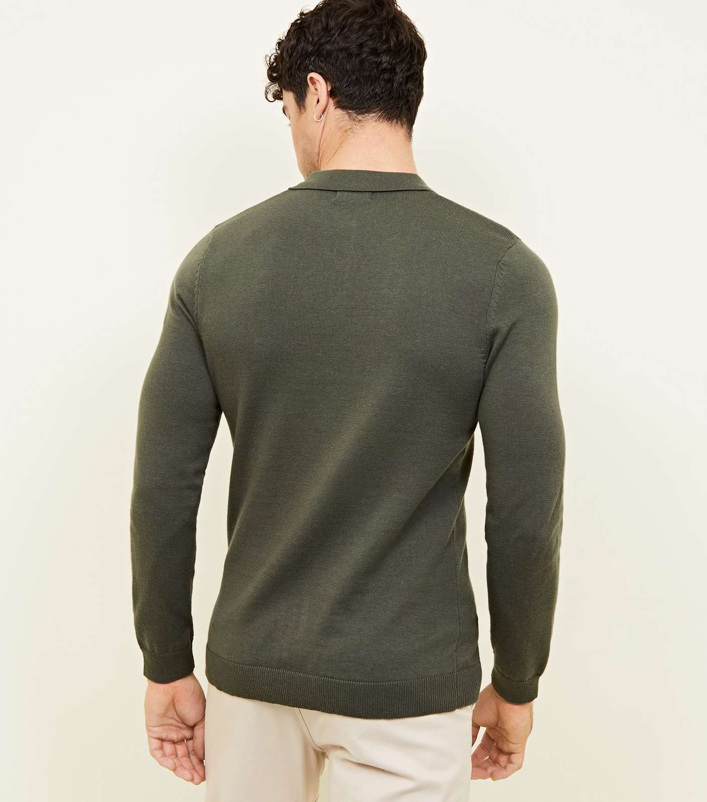 Khaki Long Sleeve Muscle Fit Knit Polo Shirt Image 3